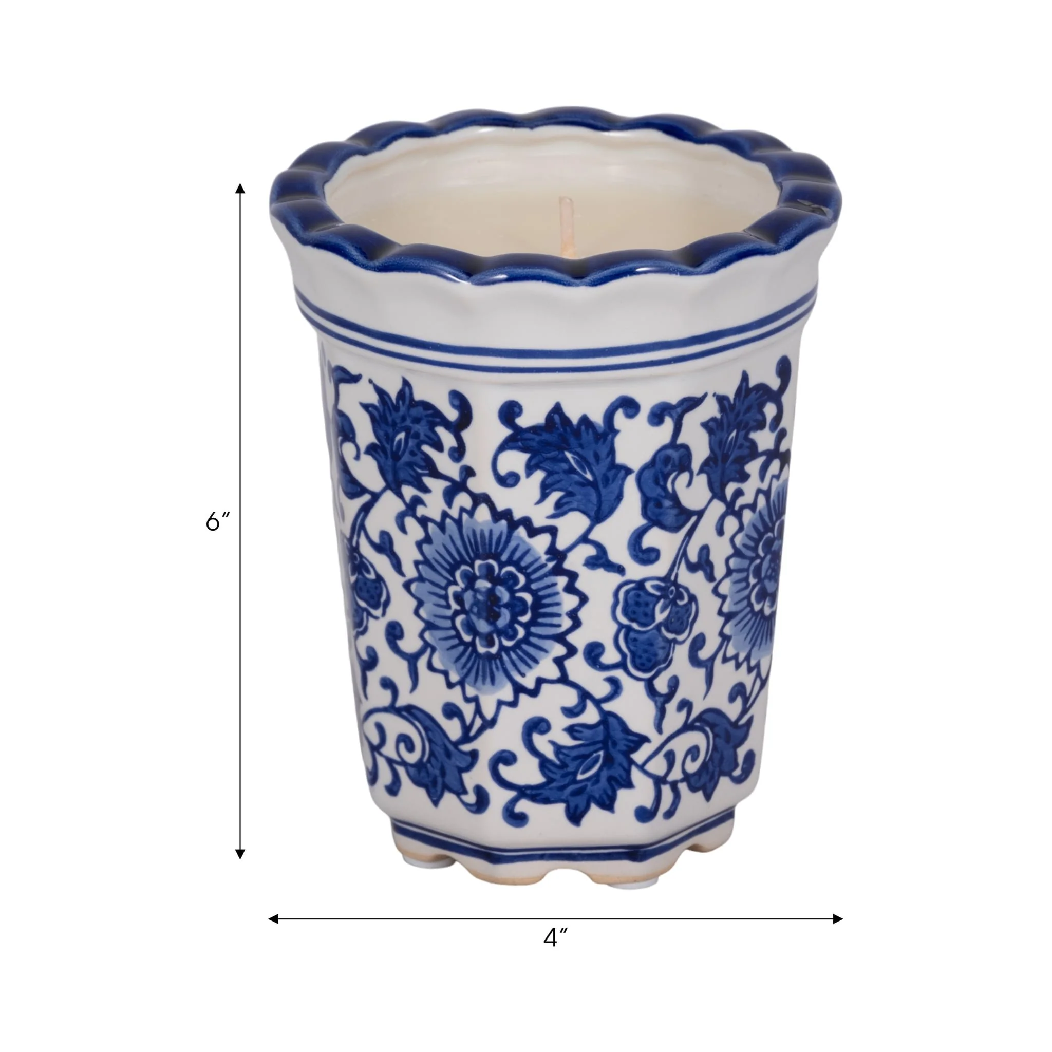 4", 7oz Fluted Chinoiserie Candle , Blue/white - Image 8