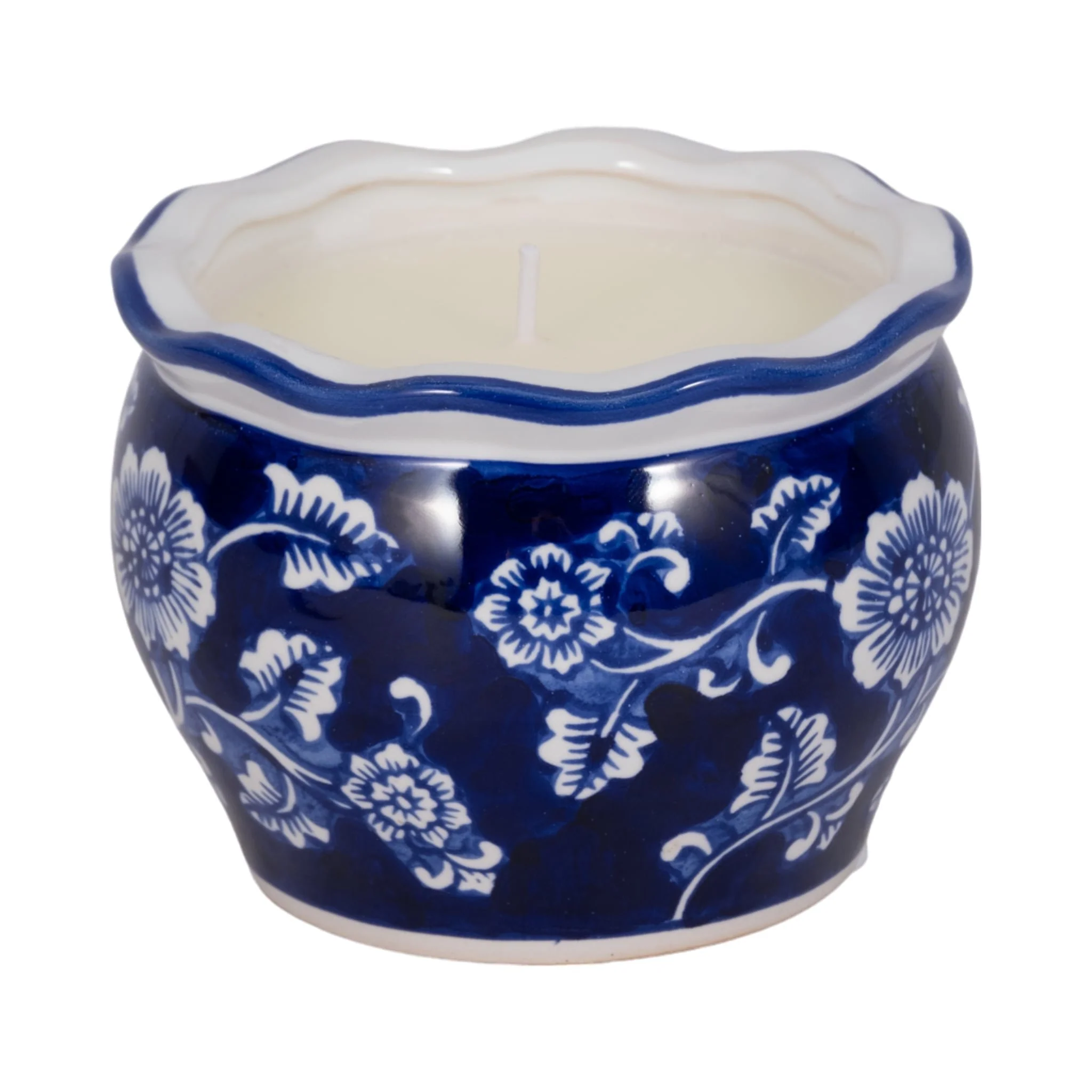 4", 7oz Round Chinoiserie Candle , Blue/white - Image 2