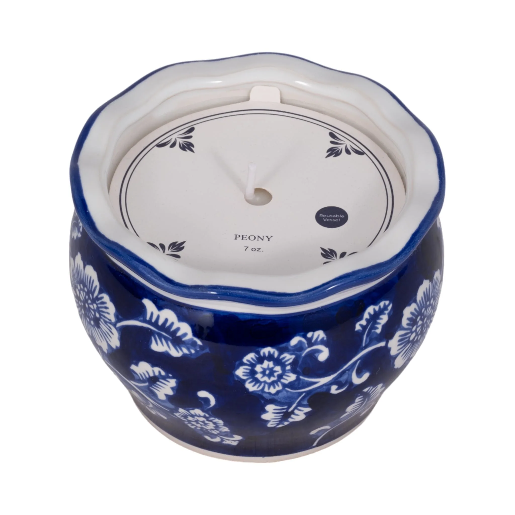 4", 7oz Round Chinoiserie Candle , Blue/white - Image 3