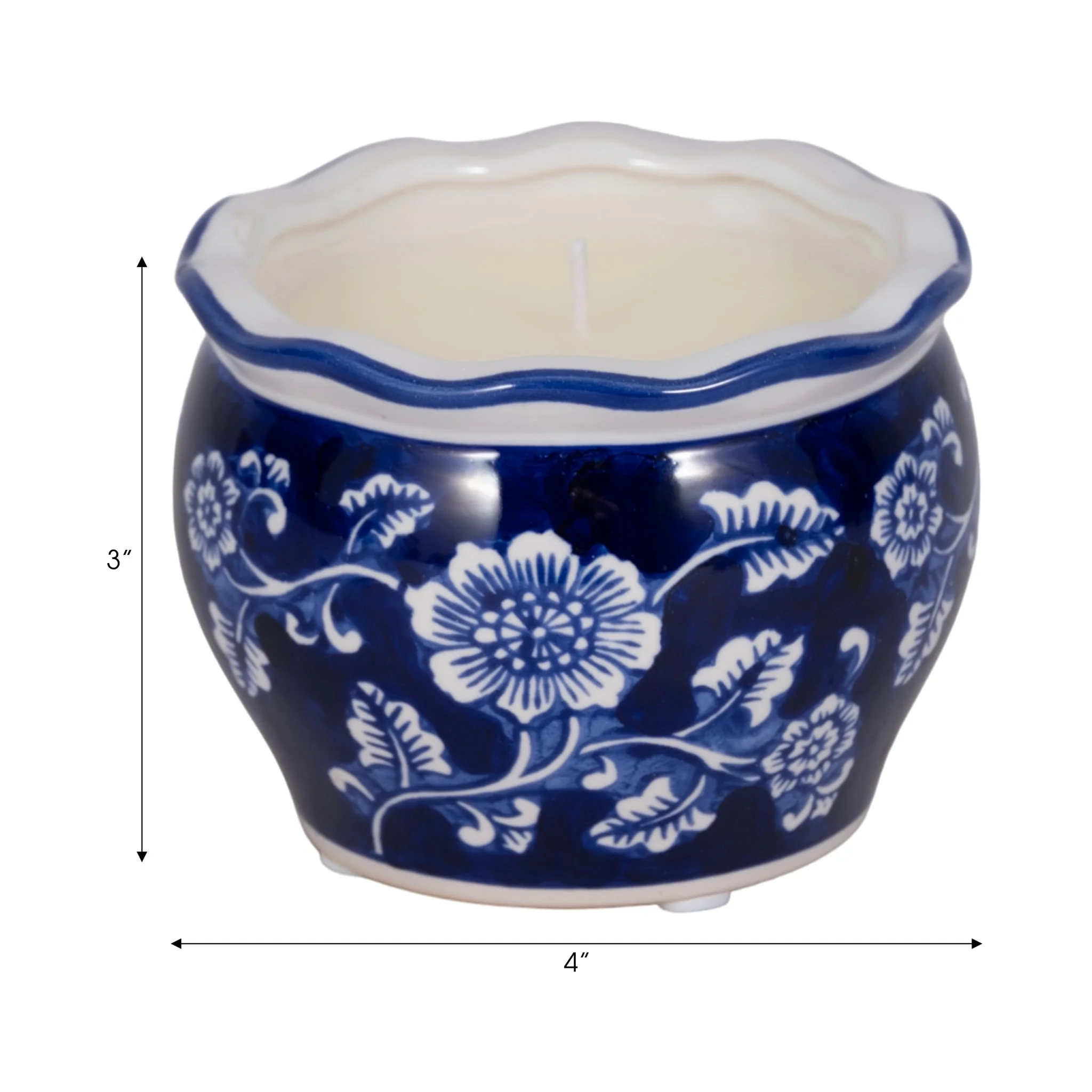 4", 7oz Round Chinoiserie Candle , Blue/white - Image 8
