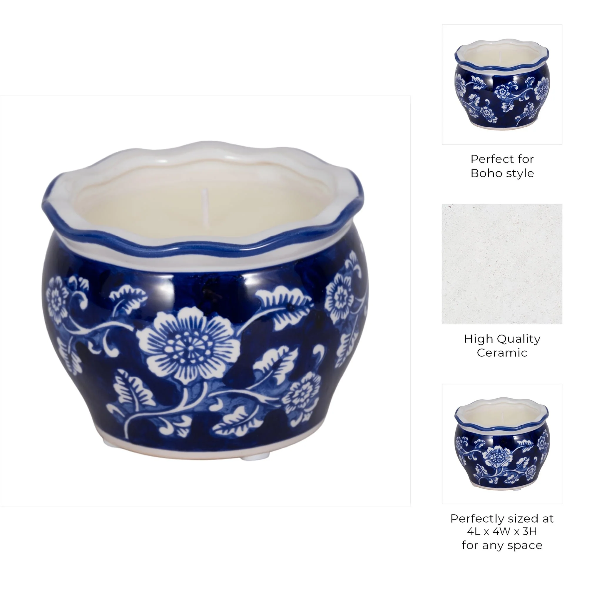 4", 7oz Round Chinoiserie Candle , Blue/white - Image 9