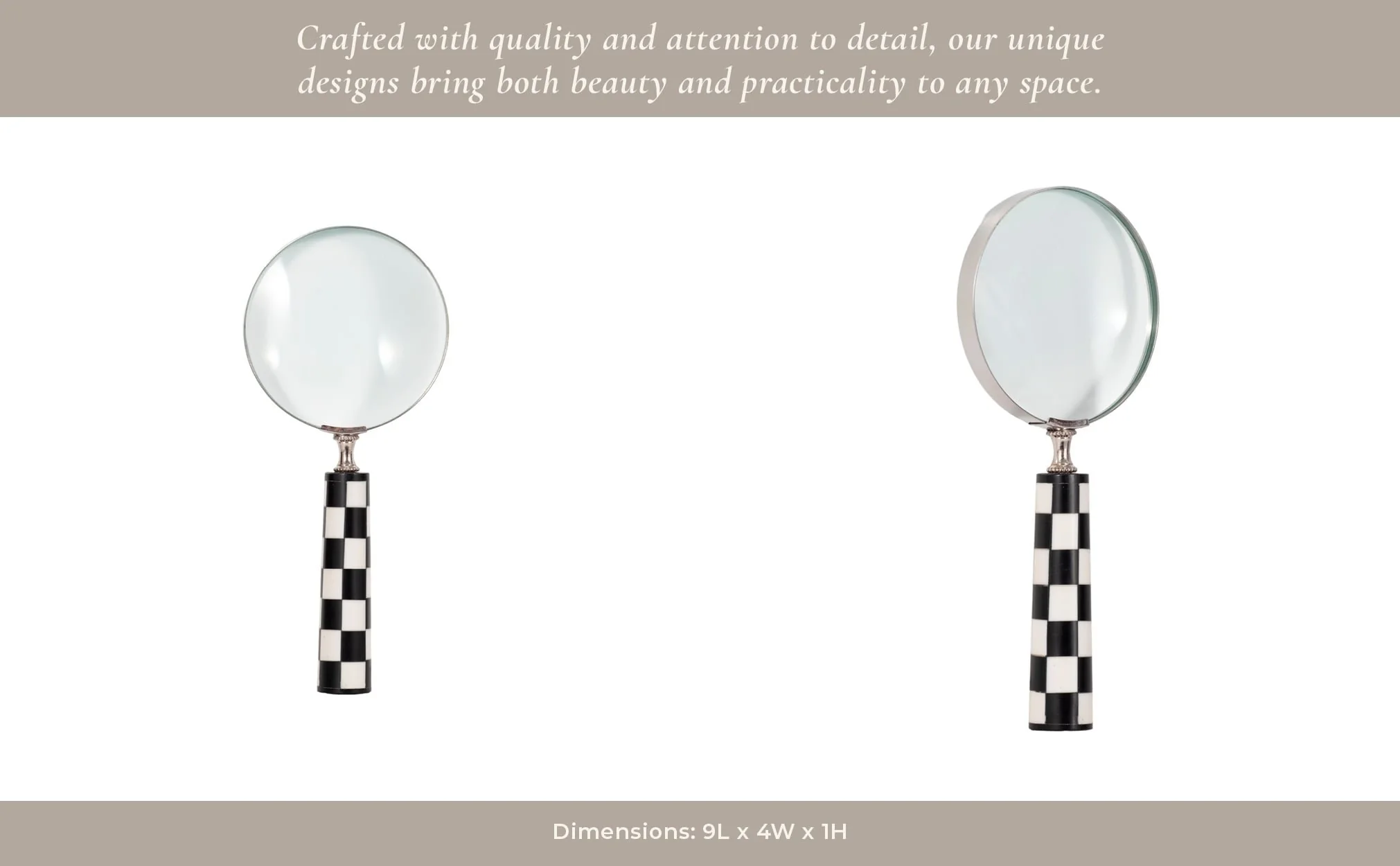 4" Checkerboard Handle Magnifying Glass, Black/whi - Image 11