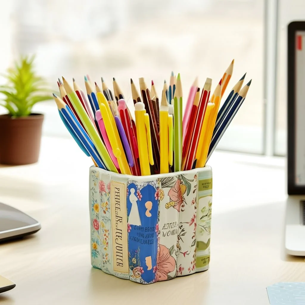 4" Classic Books Pencil Cup, Multi - Image 13