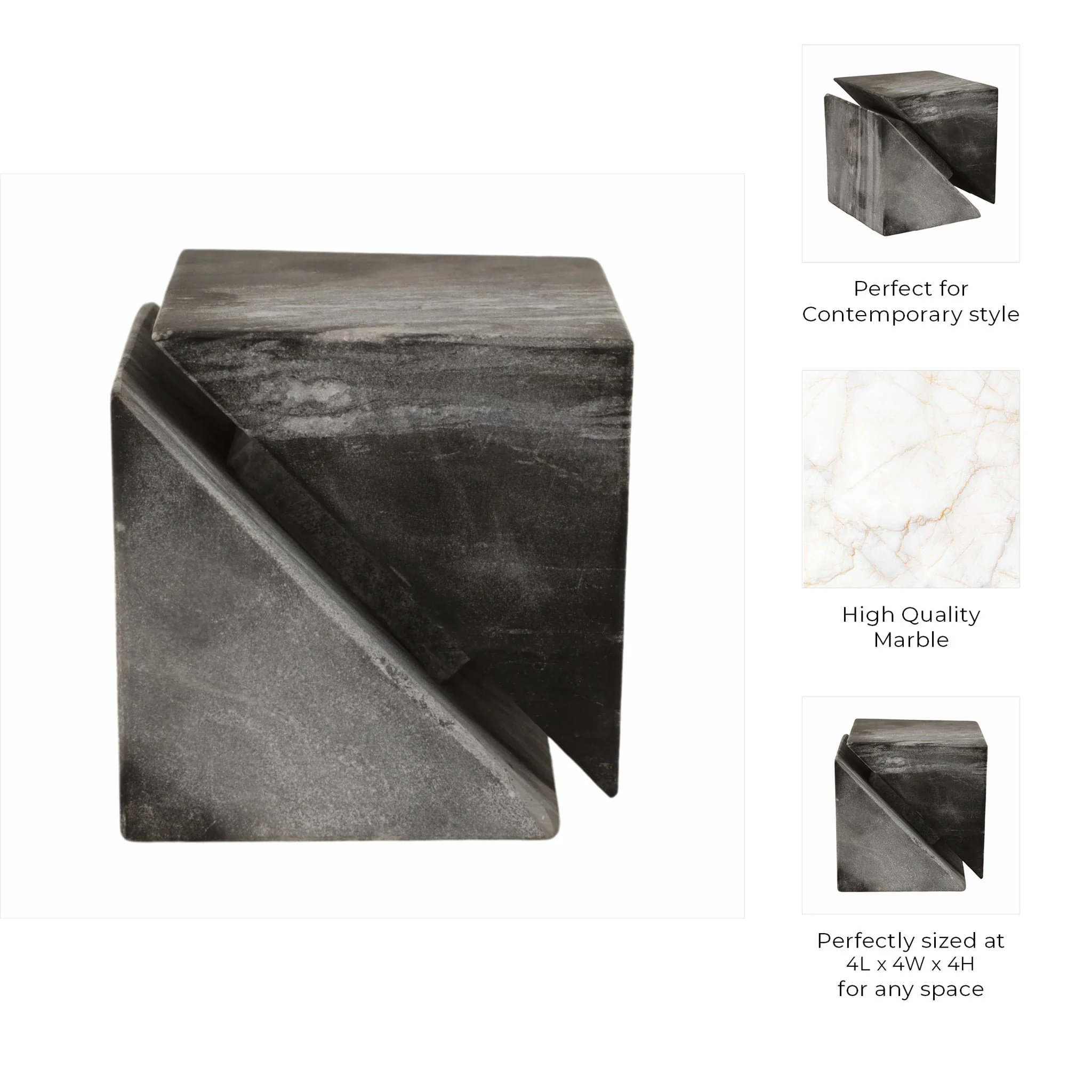 4" Cut Marble Cube, Grey - Image 9
