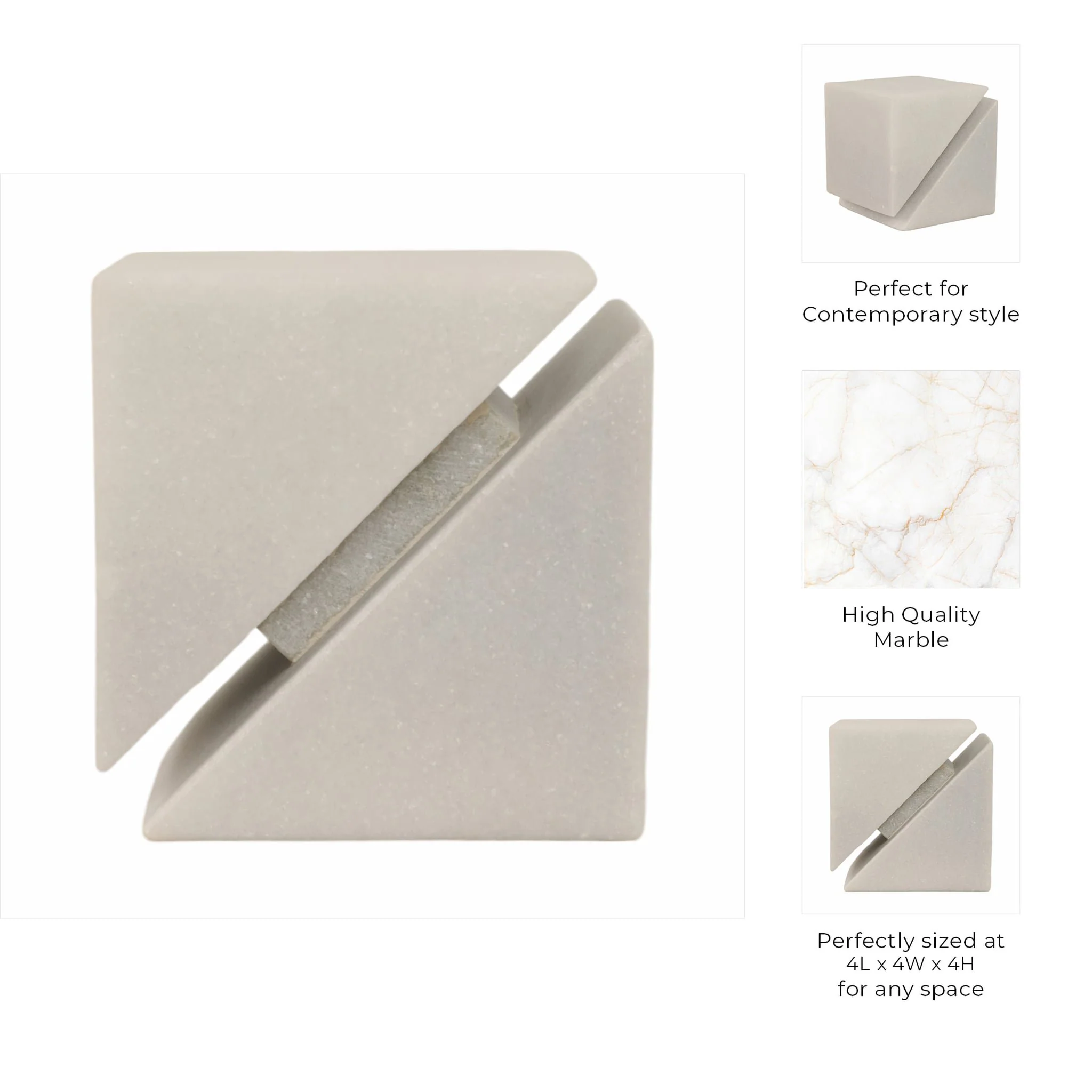 4" Cut Marble Cube, White - Image 9
