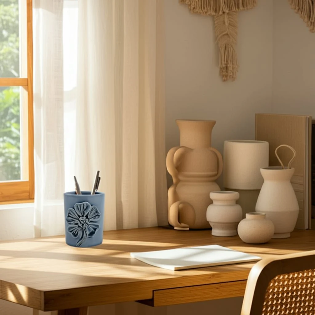 4" Flower Applique Pencil Cup, Blue - Image 7