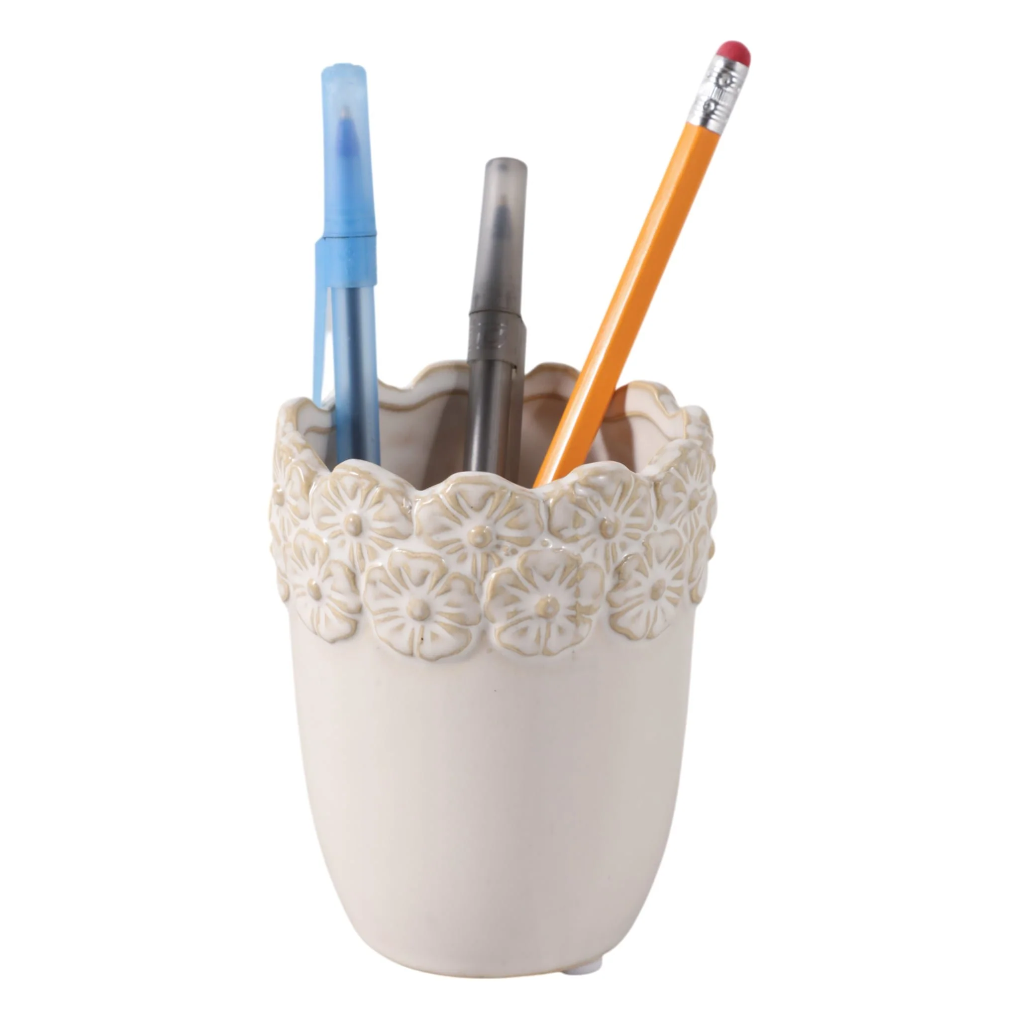4" Flower Border Pencil Cup, Ivory - Image 2