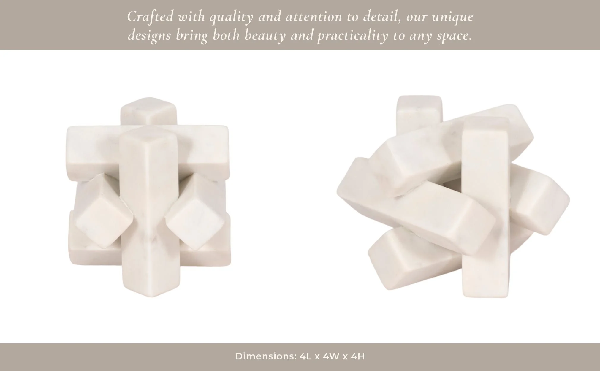 4" Marble Geometric Orb, White - Image 13