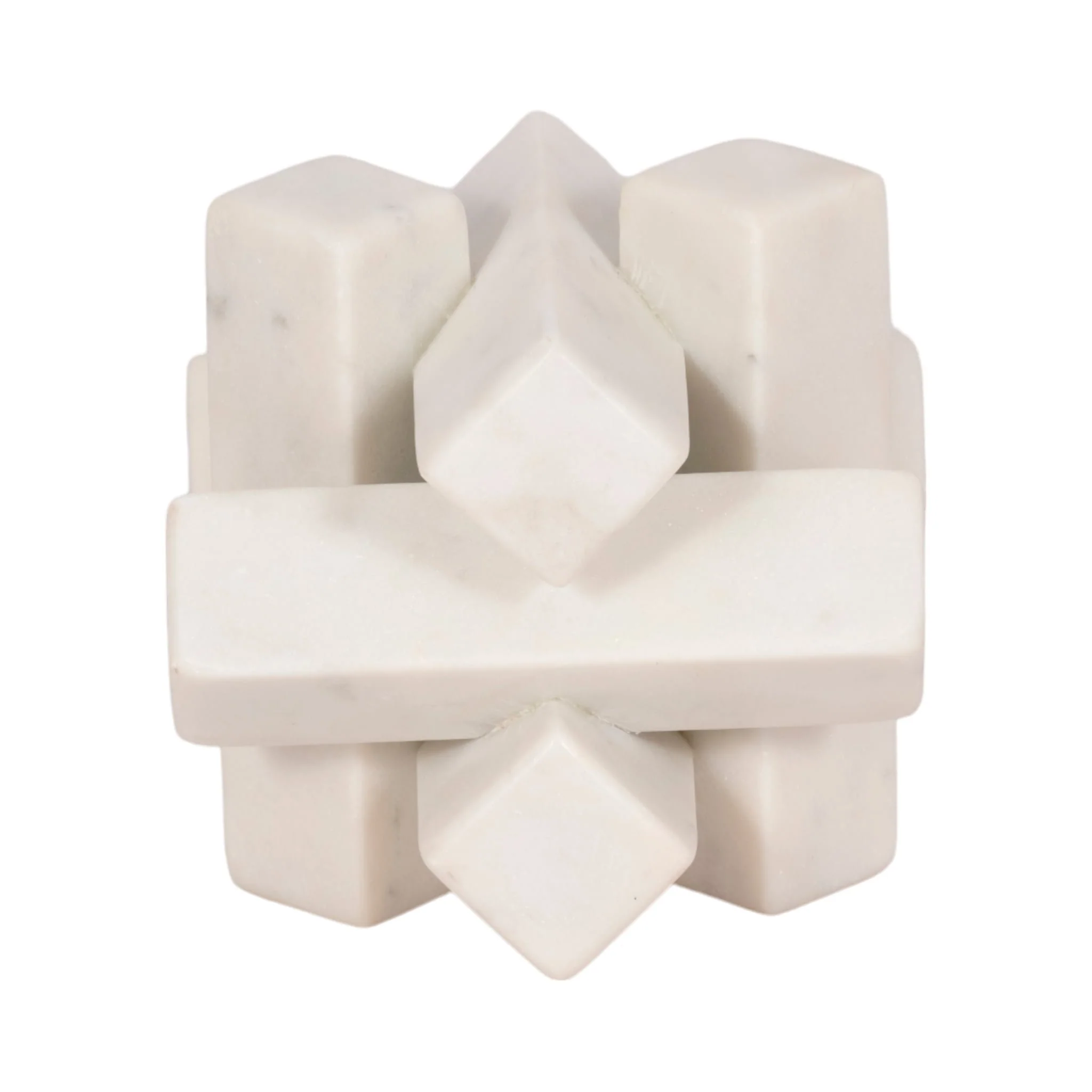 4" Marble Geometric Orb, White - Image 3