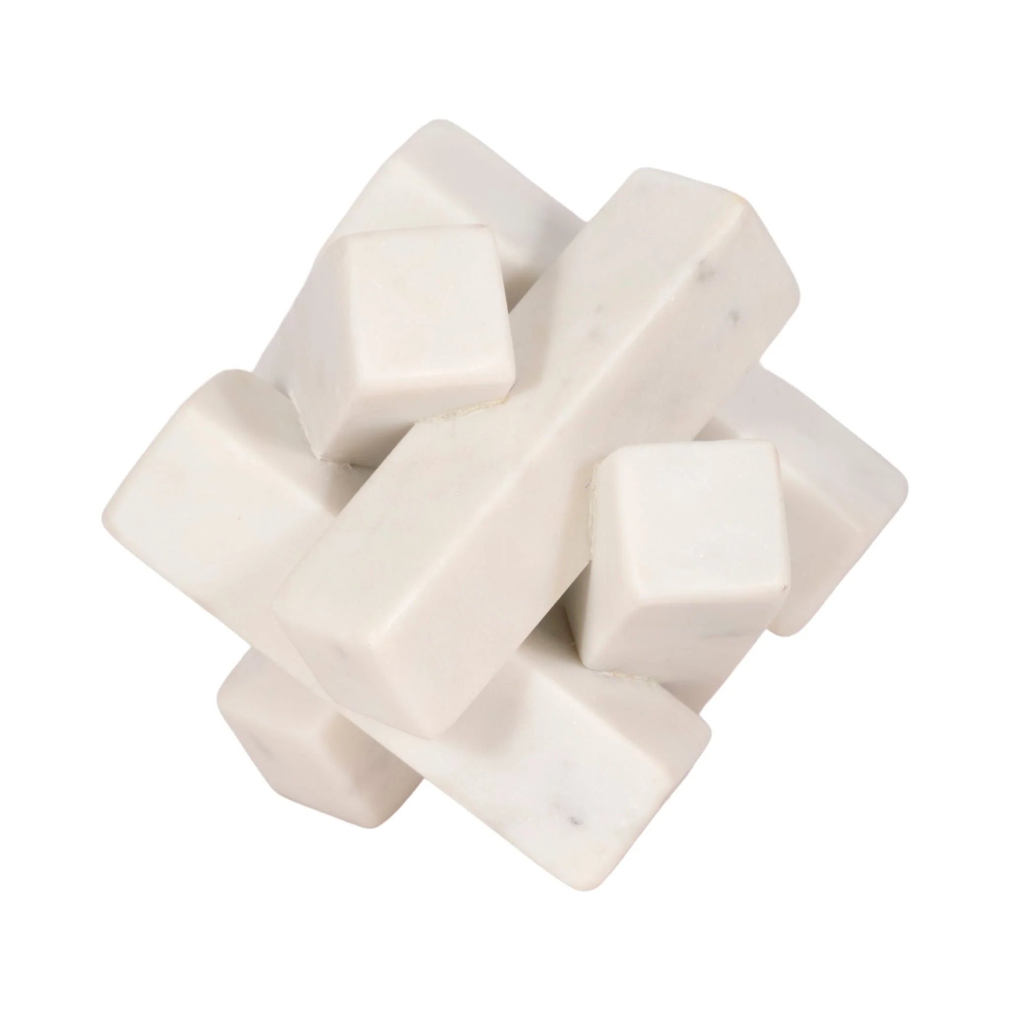 4" Marble Geometric Orb, White - Image 5