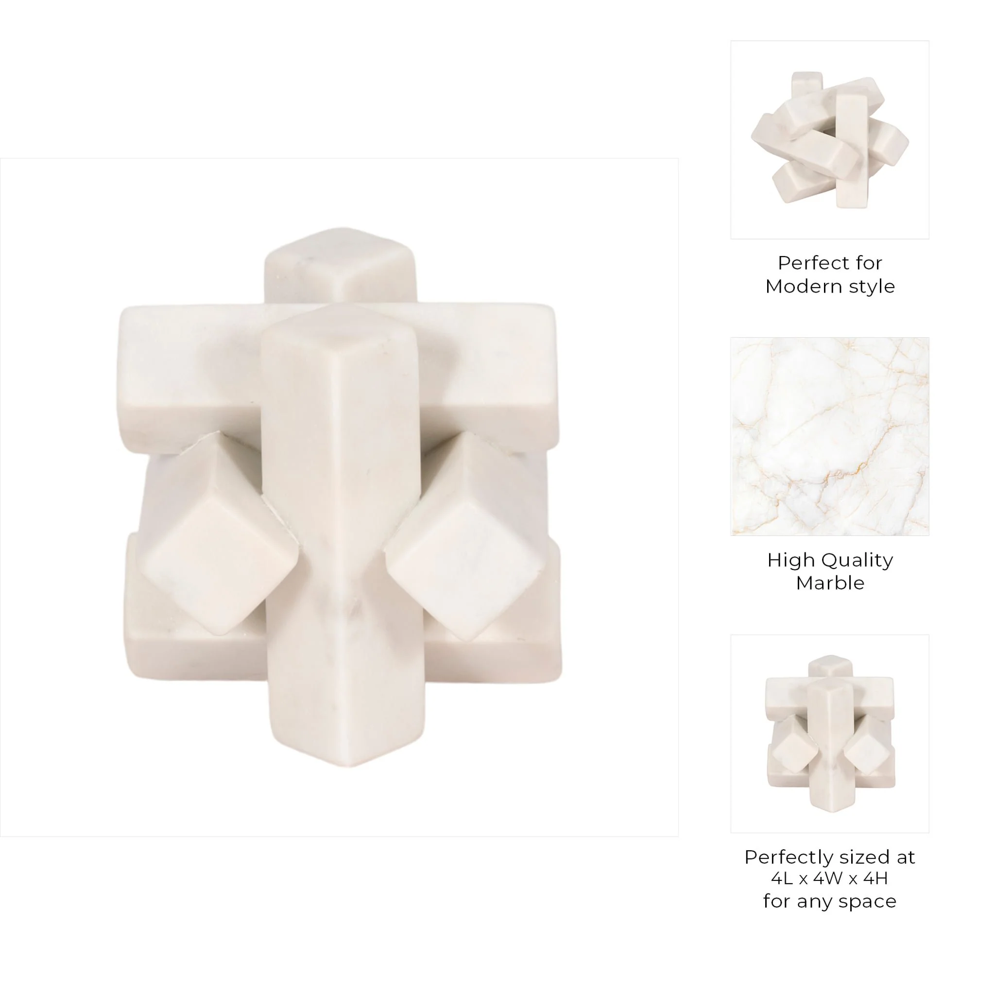 4" Marble Geometric Orb, White - Image 9