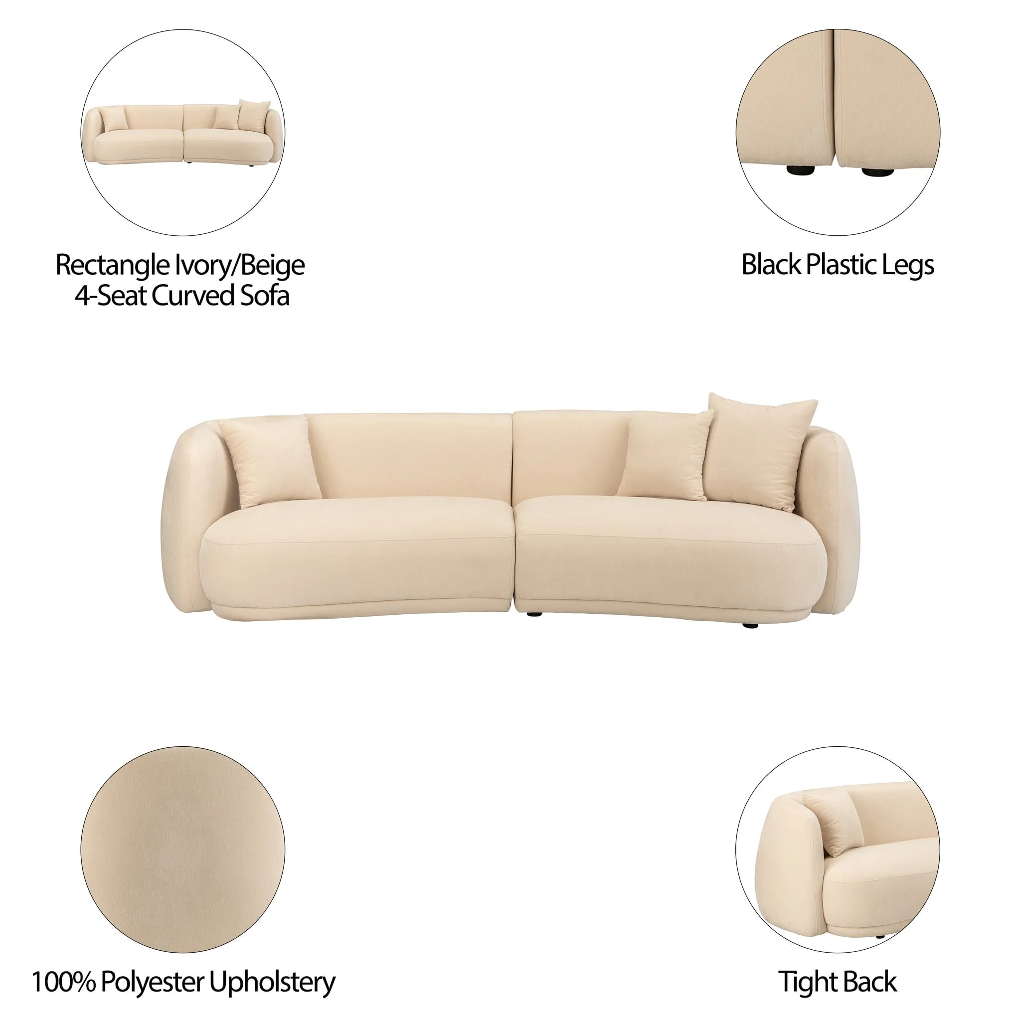 4-seat Curved Sofa, Ivory/beige 2boxes - Image 10
