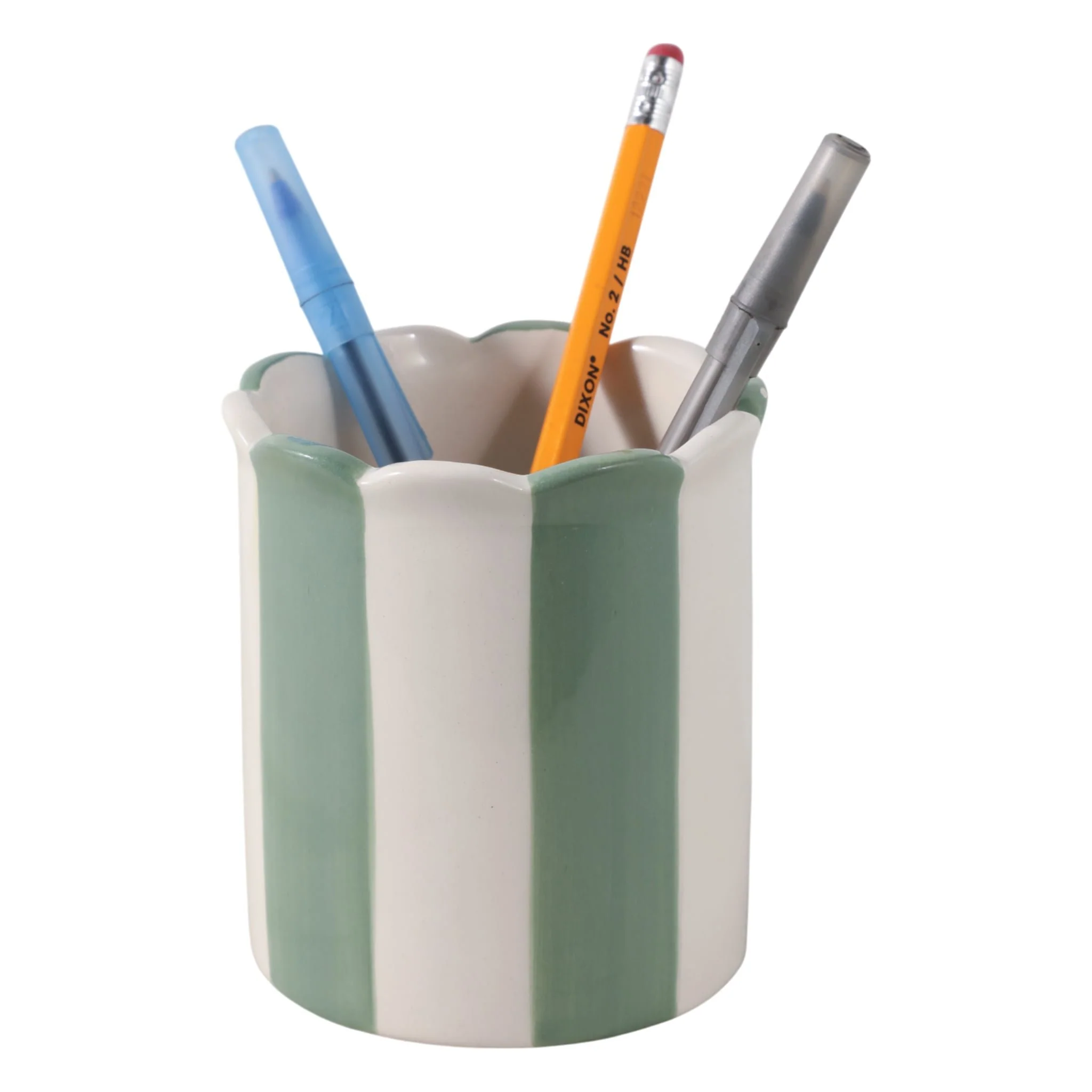 4" Striped Pencil Cup, Green/ivory - Image 2
