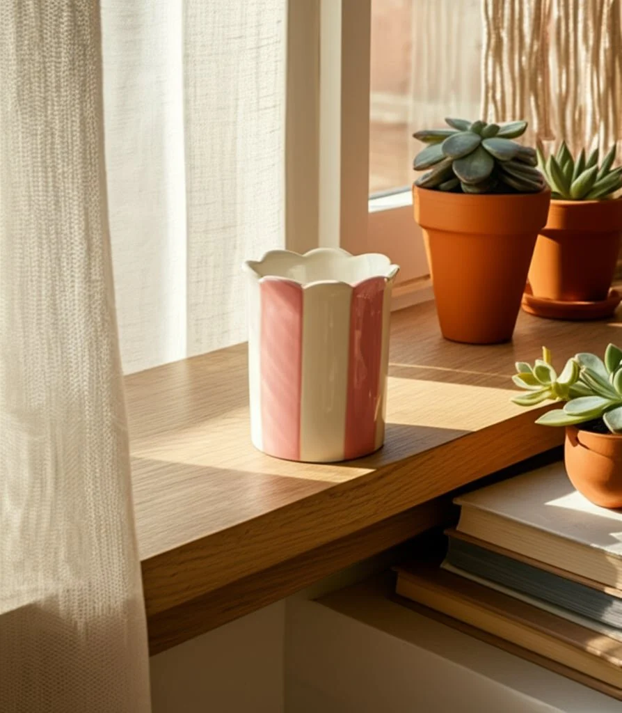 4" Striped Pencil Cup, Pink/ivory - Image 10