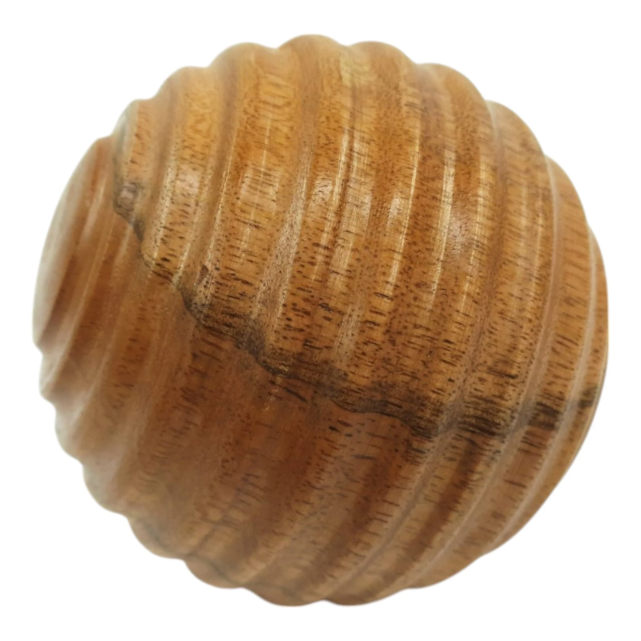 4" Wooden Orb W/ Ridges, Natural - Image 2