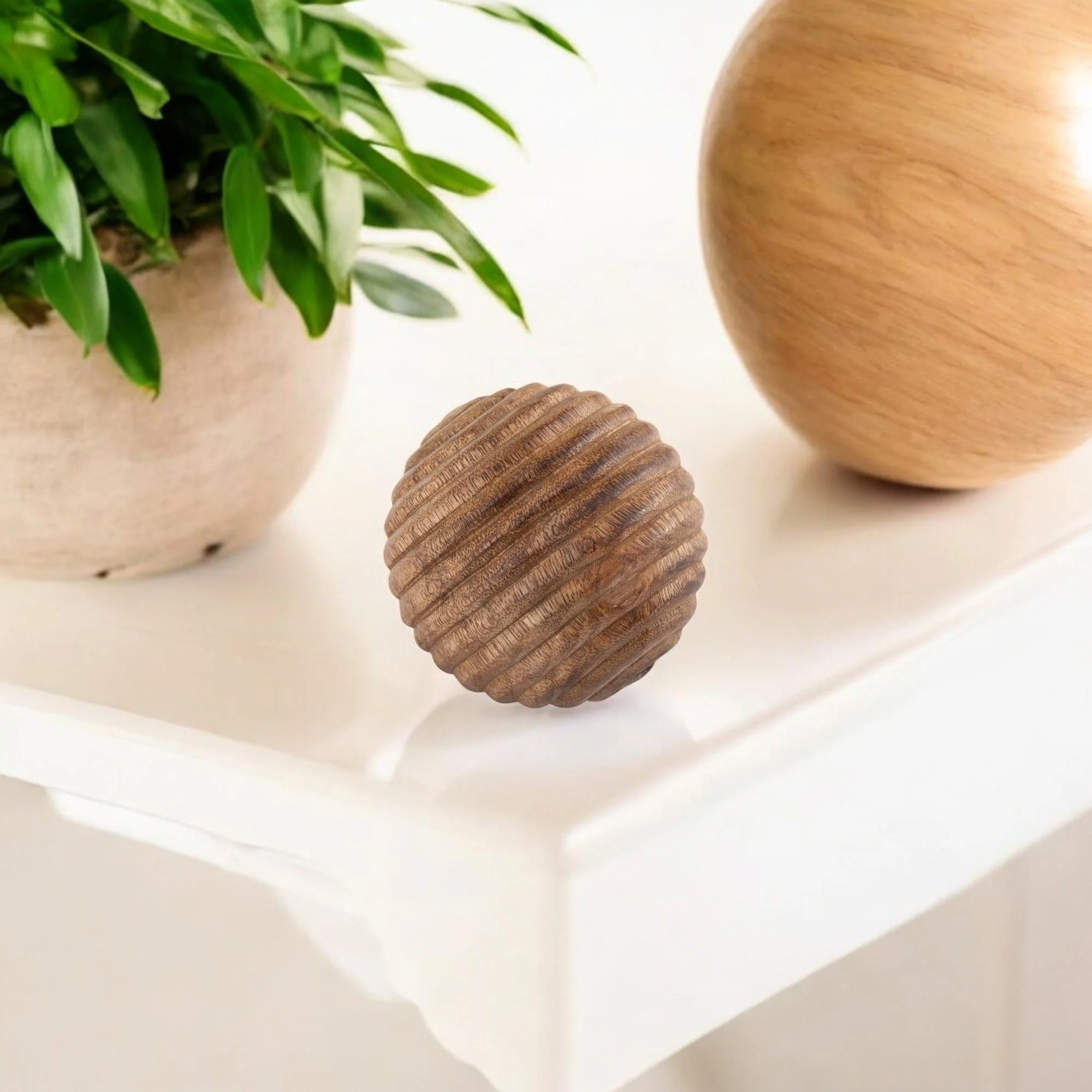 4" Wooden Orb W/ Ridges, Natural - Image 8