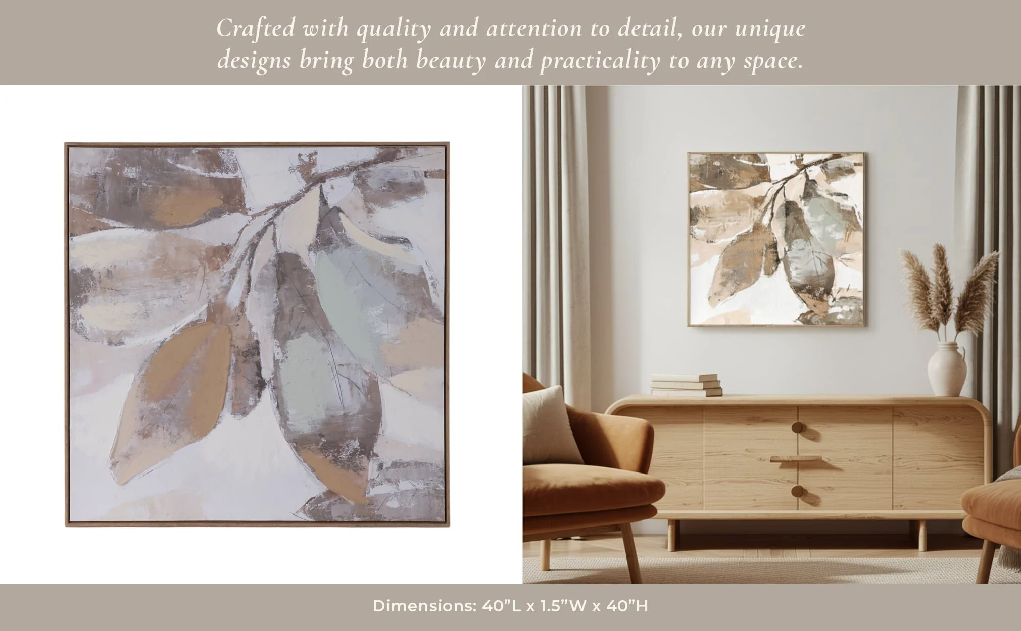 40x40" Handpainted Fall Leaves, Brown - Image 11