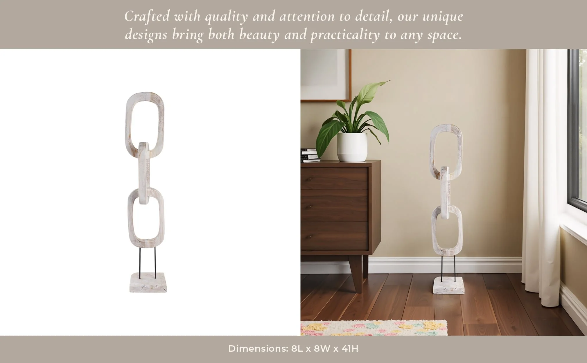 41" Teak Chain Sculpture On Stand, White - Image 13