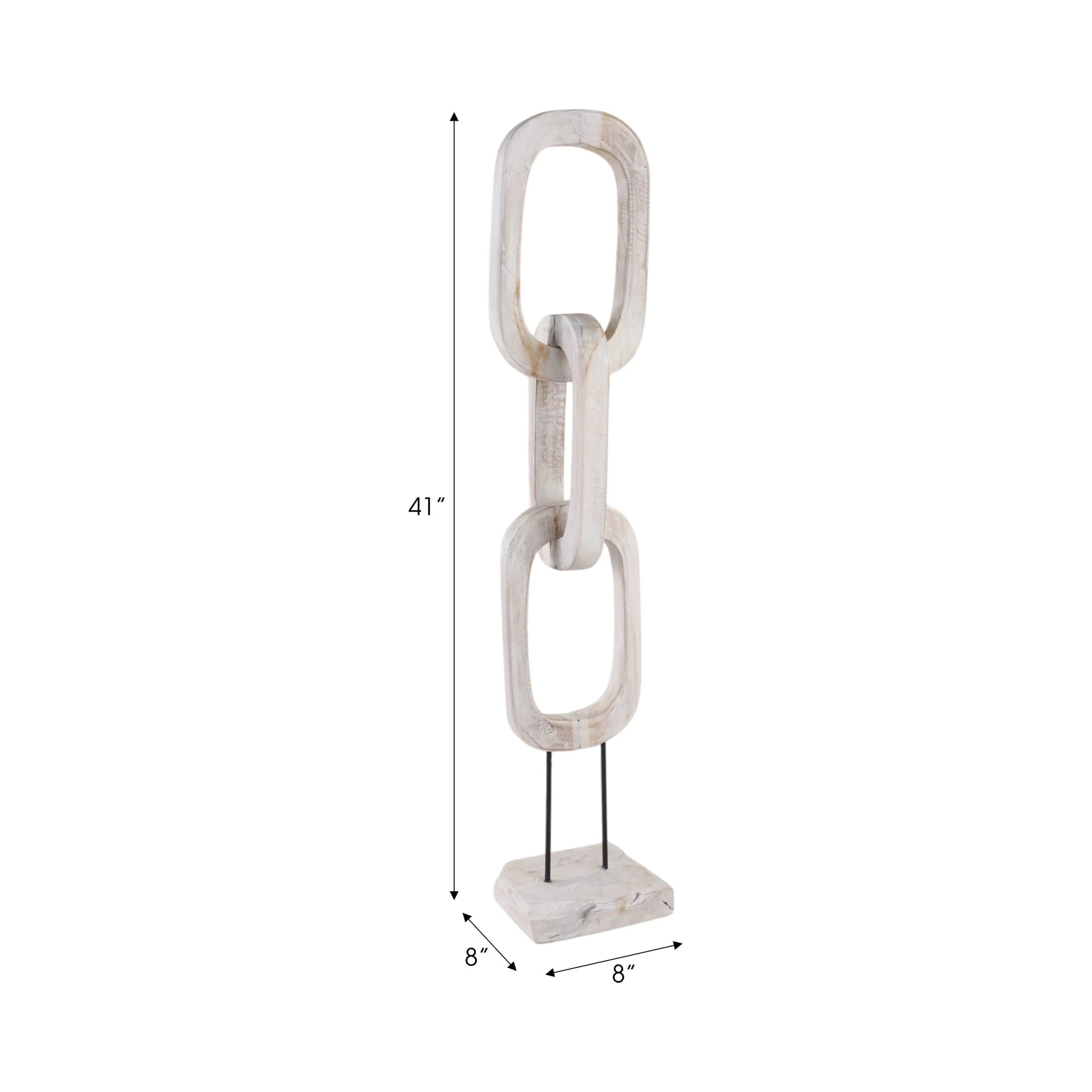 41" Teak Chain Sculpture On Stand, White - Image 9