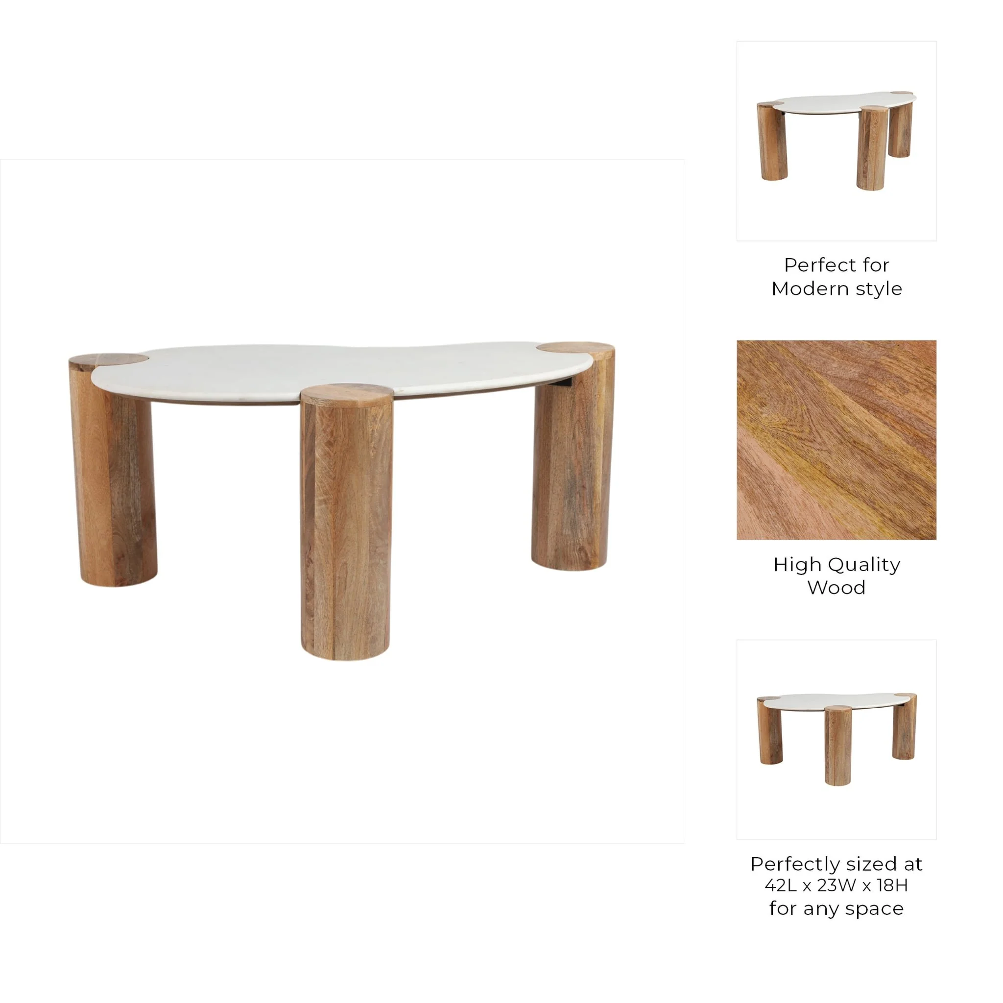42x18" Curved Coffee Table, White/natural - Image 9
