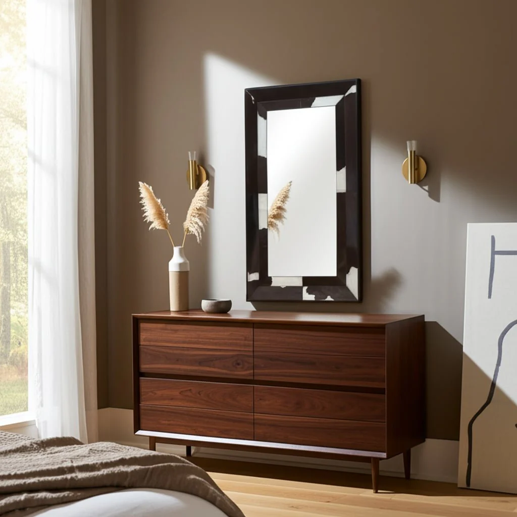42x23" Hair On Hide Cow Print Mirror, Brown/white - Image 9