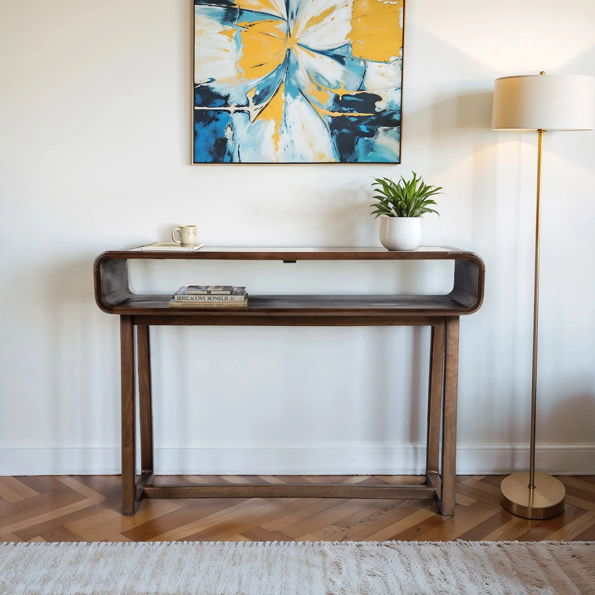 42x30" Travertine Inlay Console Table, Brown - Image 10