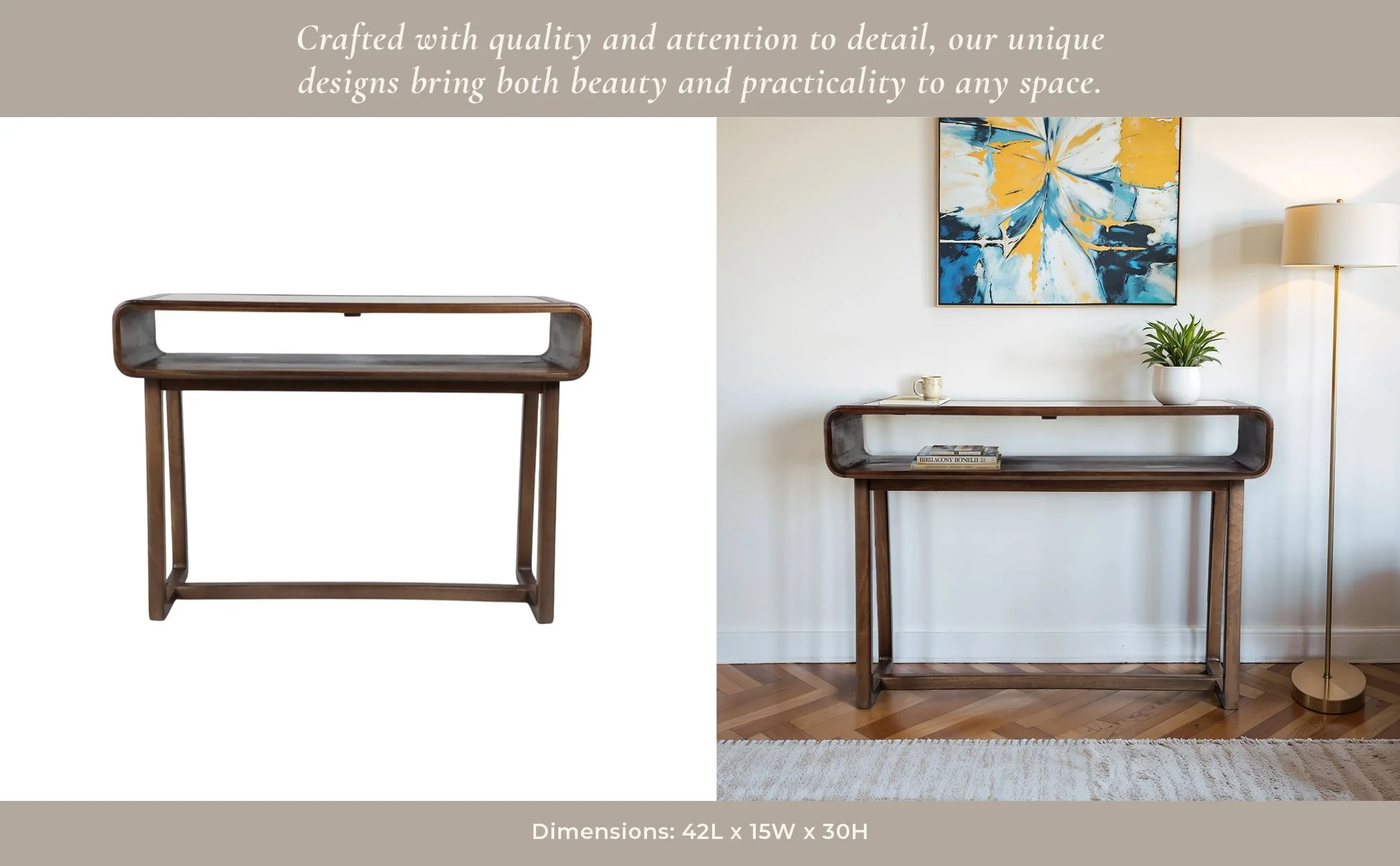 42x30" Travertine Inlay Console Table, Brown - Image 11