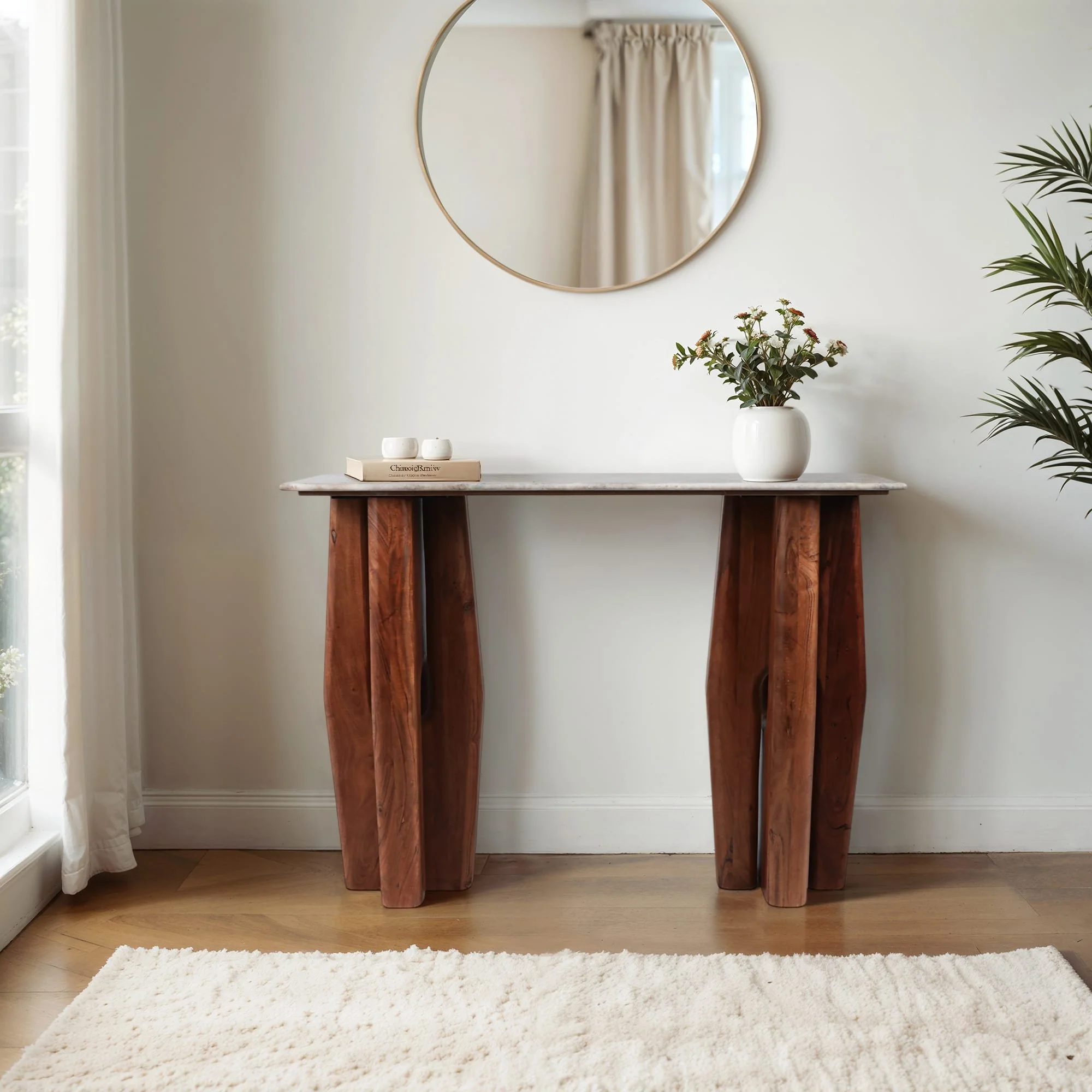 42x31"tapered Legs Mrble Top Console Tble,tan/brwn - Image 10