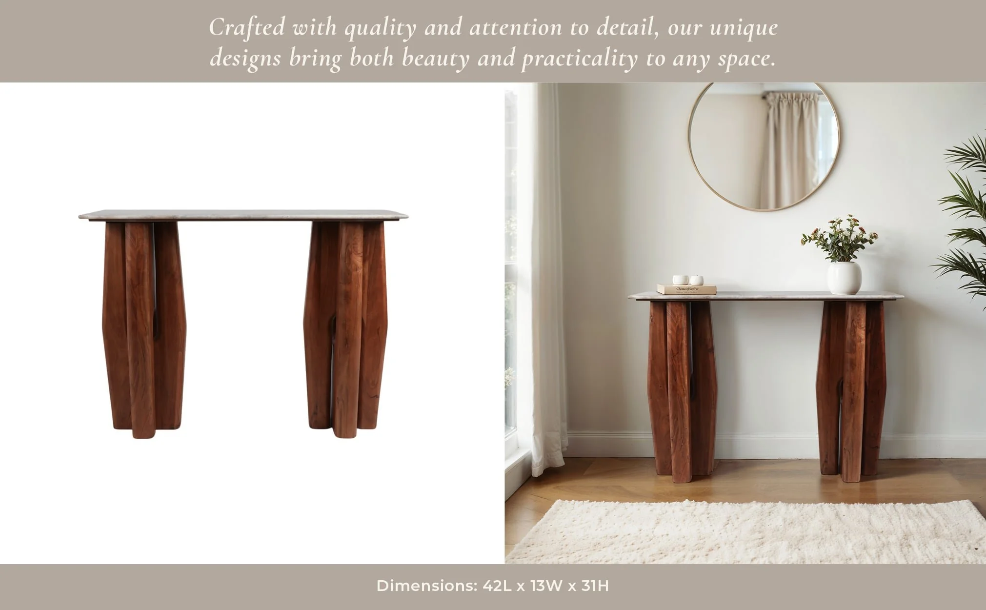 42x31"tapered Legs Mrble Top Console Tble,tan/brwn - Image 11