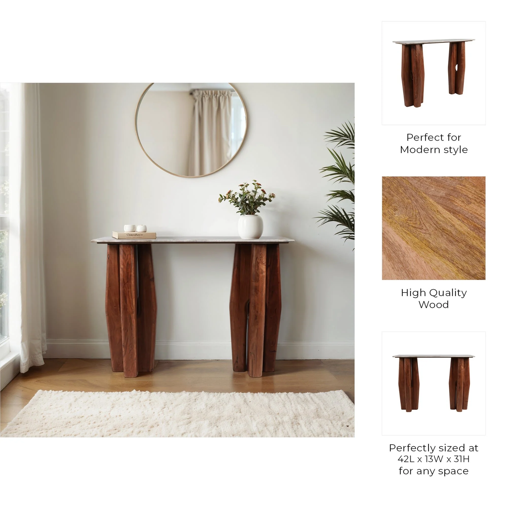 42x31"tapered Legs Mrble Top Console Tble,tan/brwn - Image 9