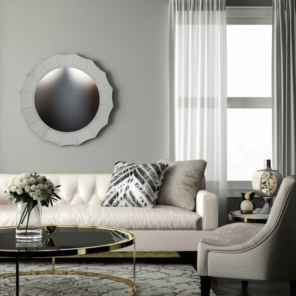 42x42" Inverted Scallop Hair On Hide Mirror, Ivory - Image 11