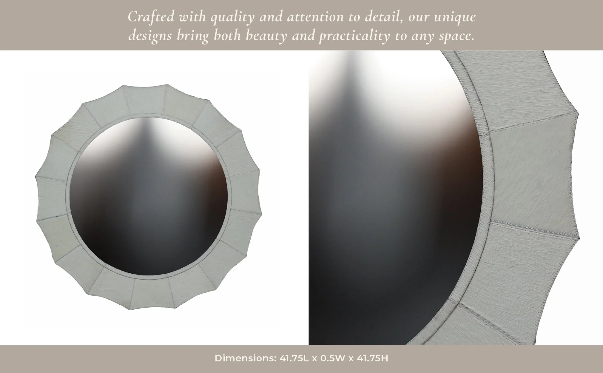 42x42" Inverted Scallop Hair On Hide Mirror, Ivory - Image 13