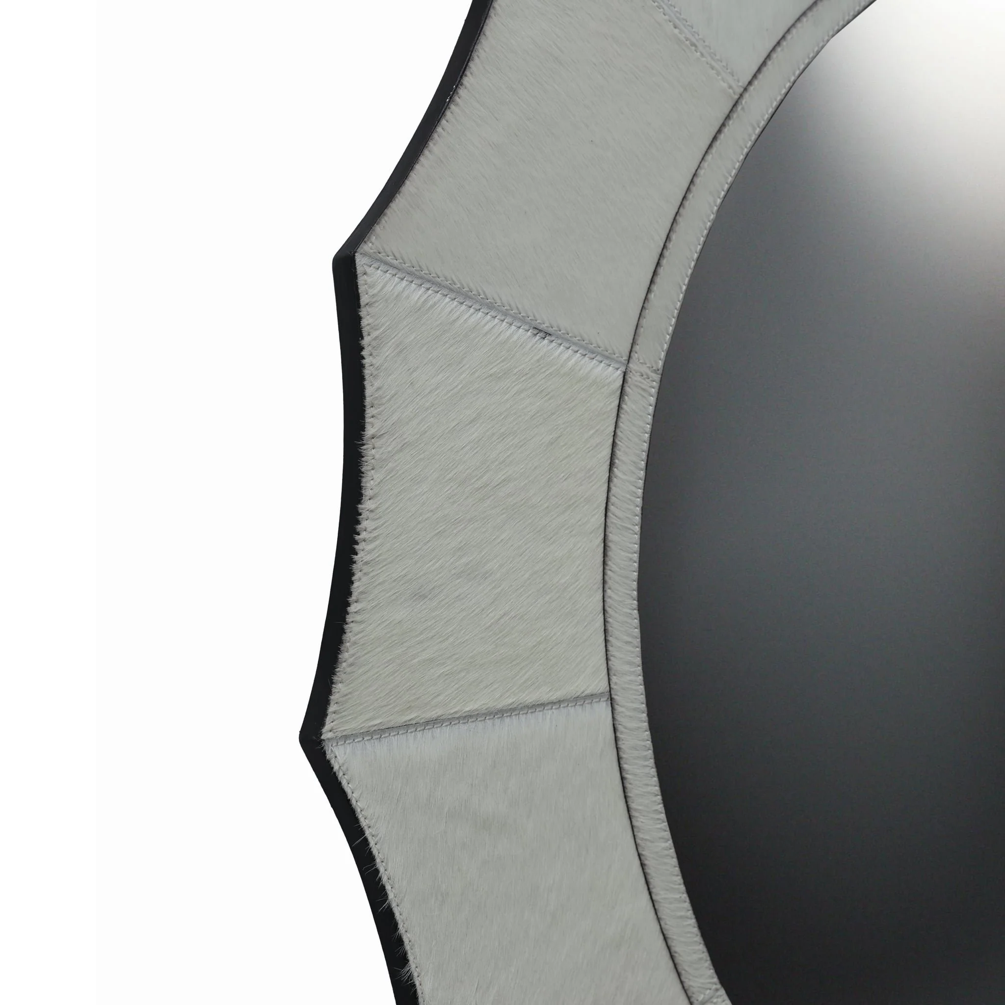42x42" Inverted Scallop Hair On Hide Mirror, Ivory - Image 3
