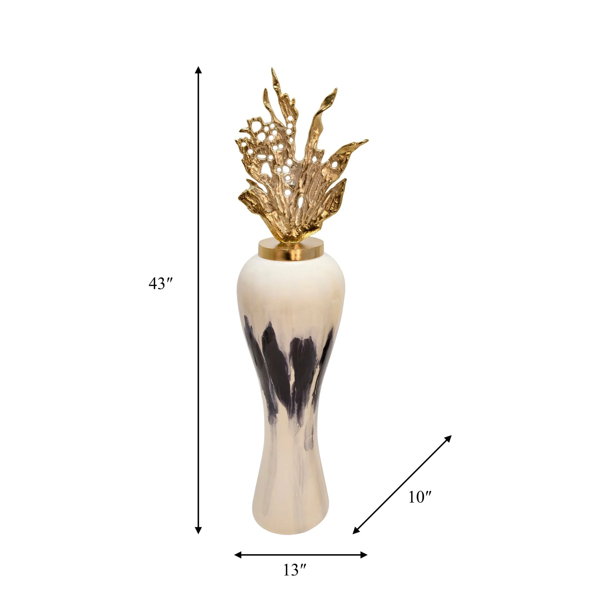 43"h Metal Vase W/ Leaf Like Lid, White - Image 3