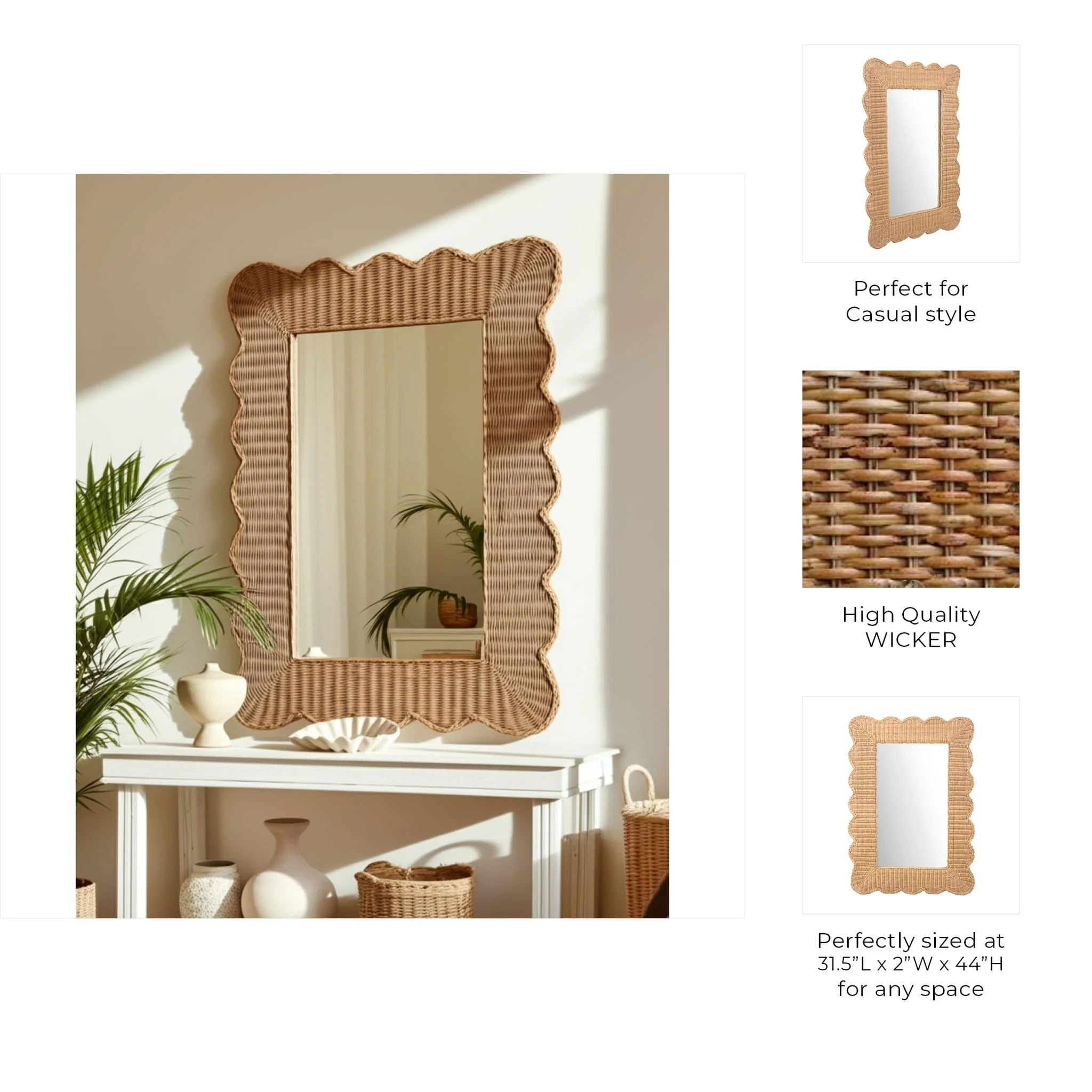 44x32" Woven Scallop Edge Mirror, Natural - Image 2