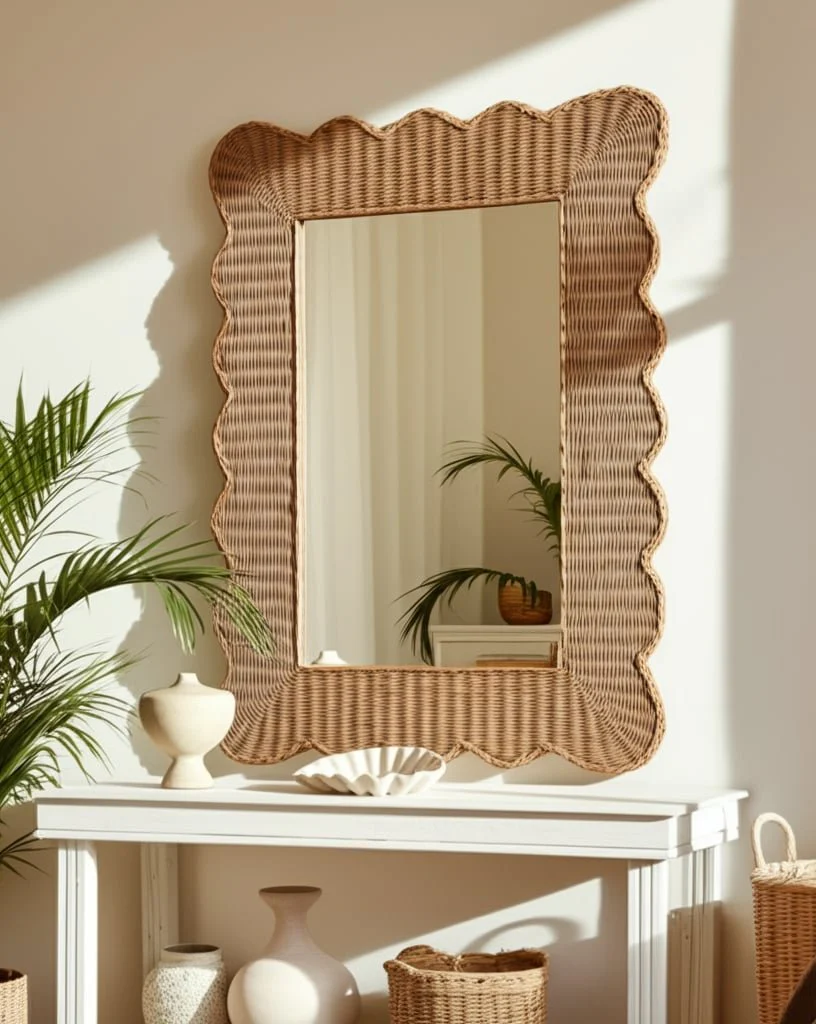44x32" Woven Scallop Edge Mirror, Natural - Image 3