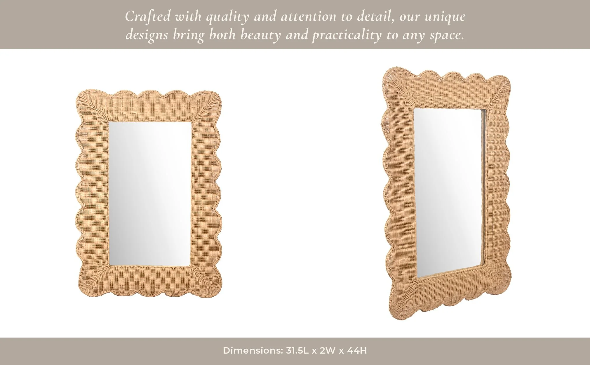 44x32" Woven Scallop Edge Mirror, Natural - Image 5