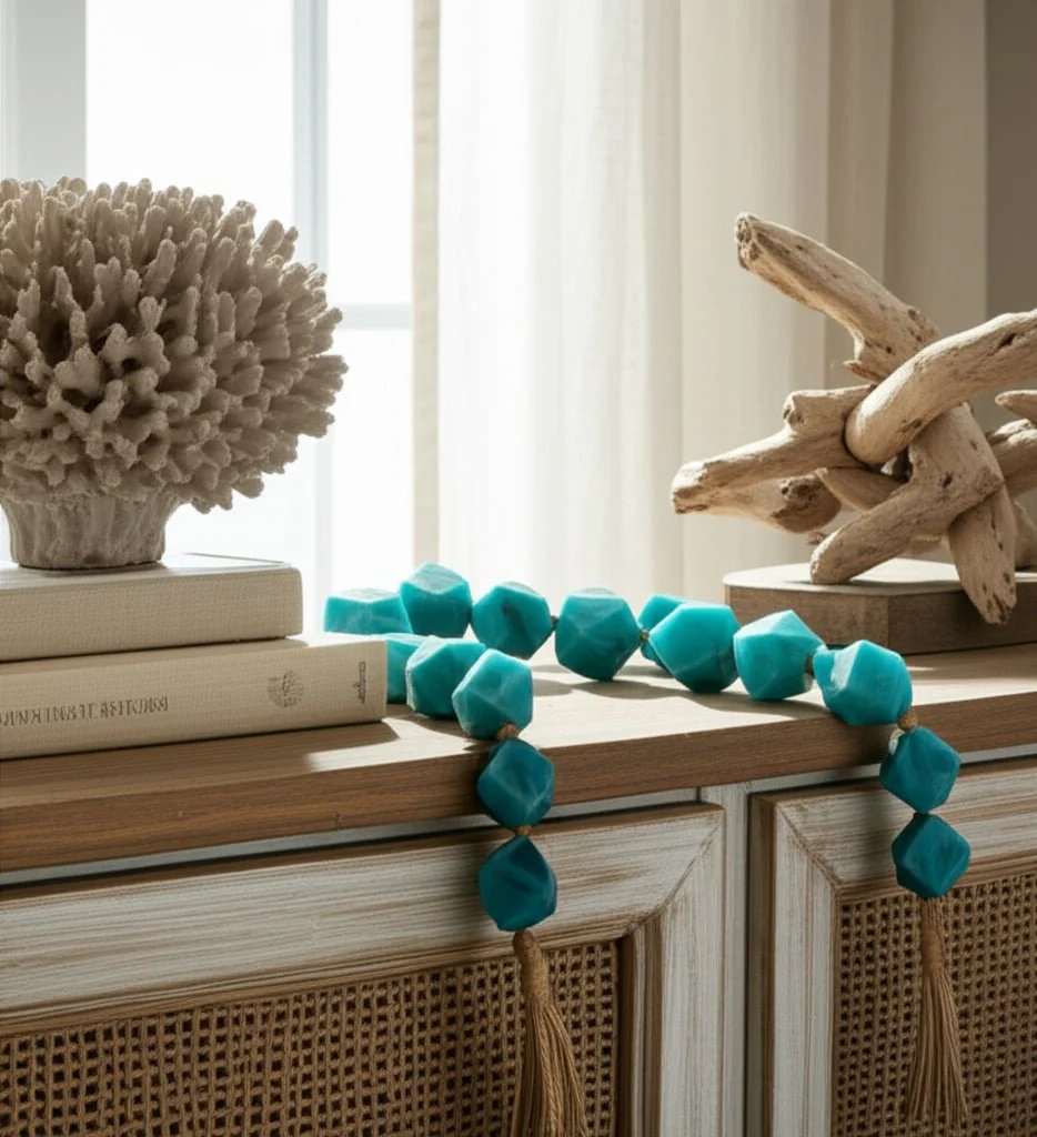 45x2" Geo Carved Bead Garland, Blue - Image 9