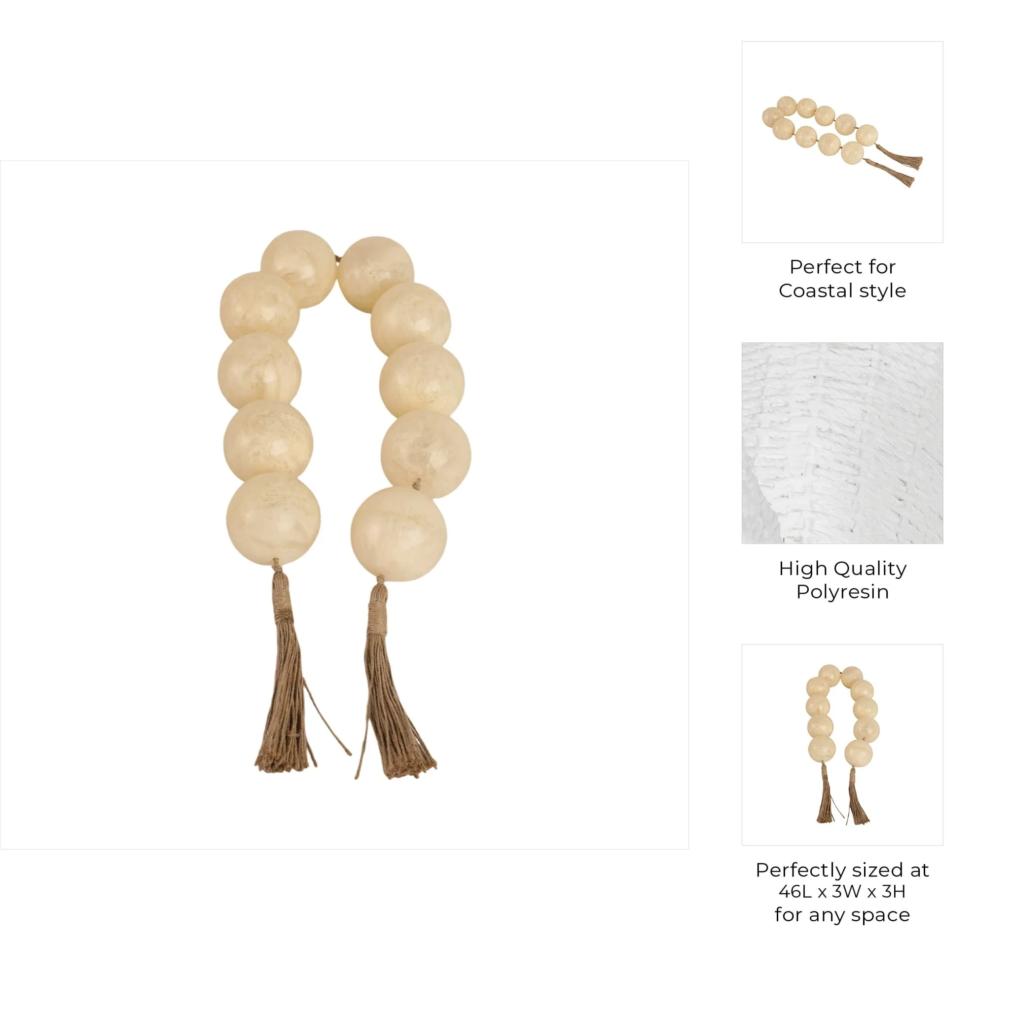 46" Swirled 3" Resin Beaded Garland, White - Image 8
