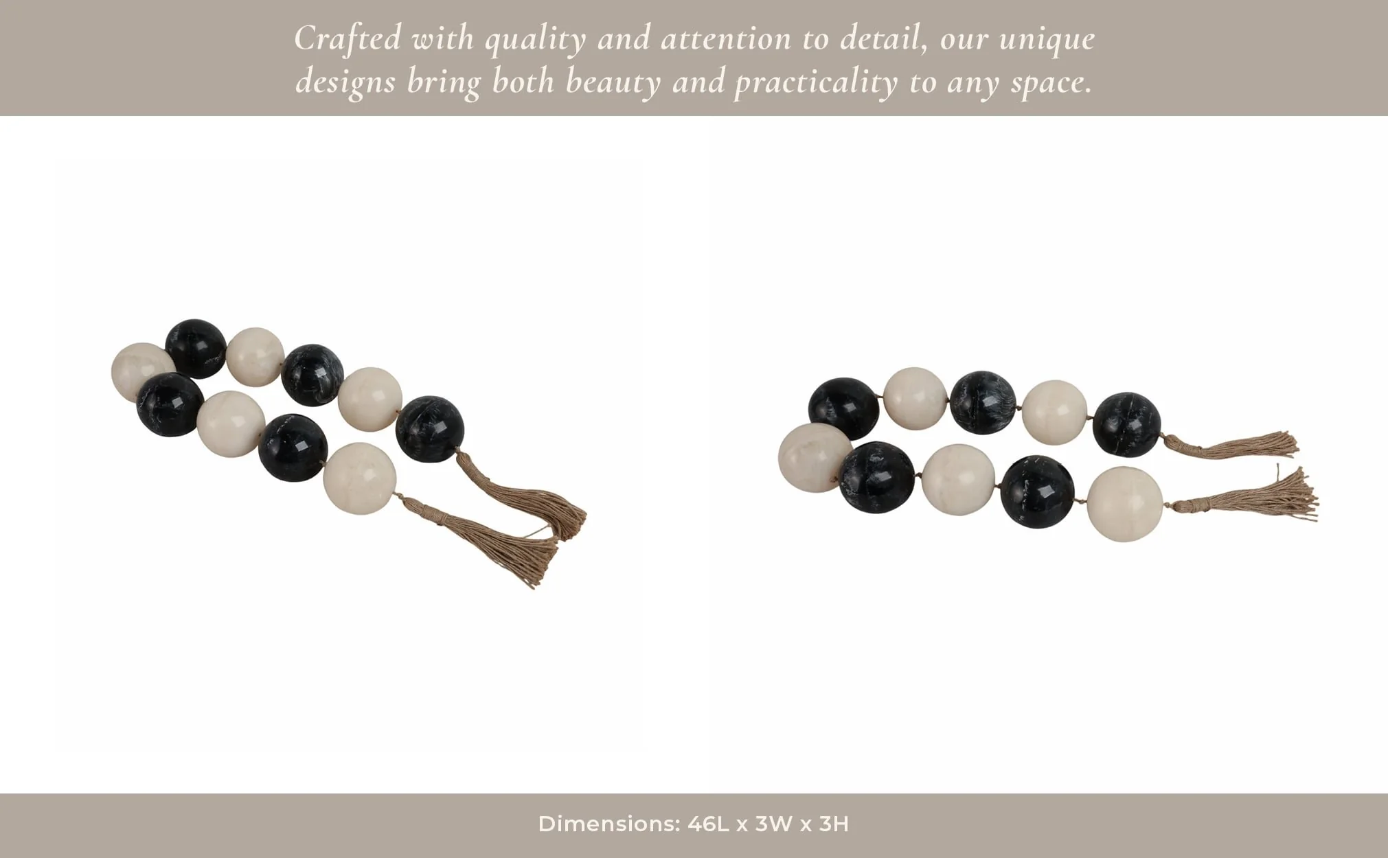 46" Swirled 3" Resin Beaded Garland, White/black - Image 12