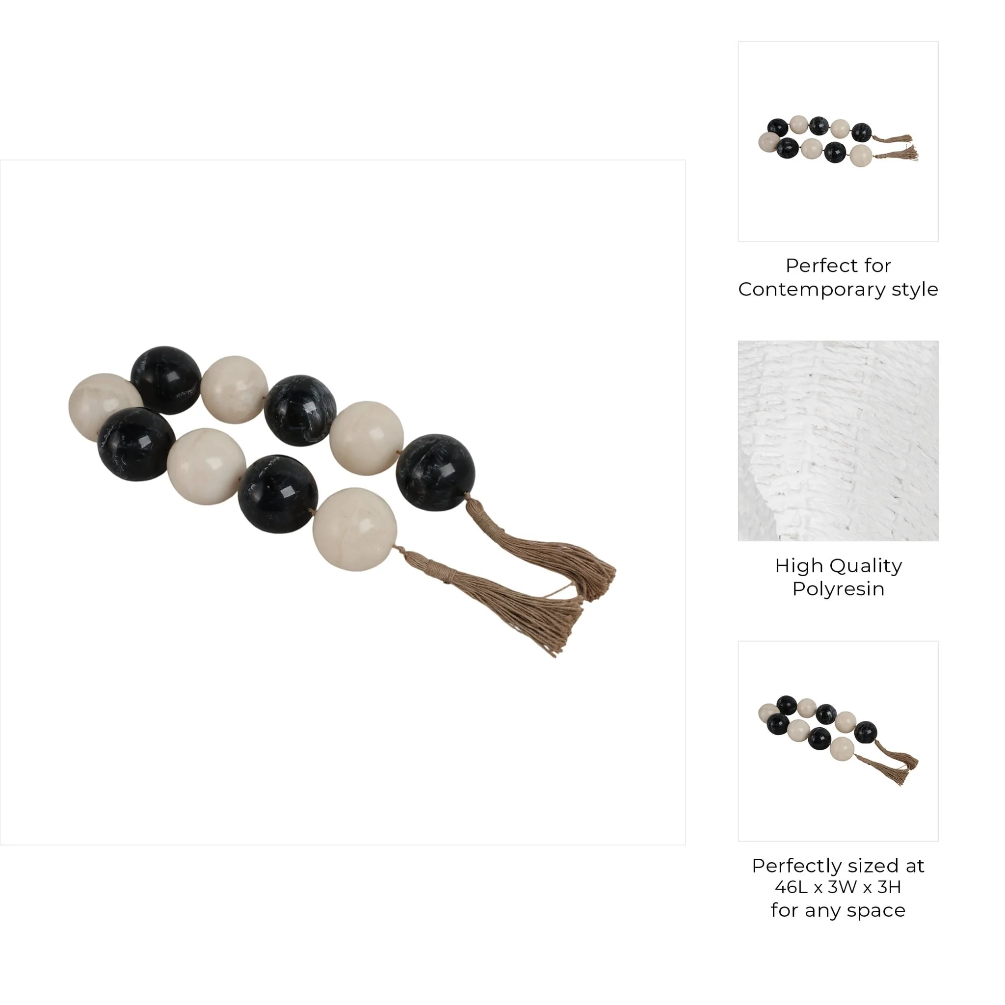 46" Swirled 3" Resin Beaded Garland, White/black - Image 8