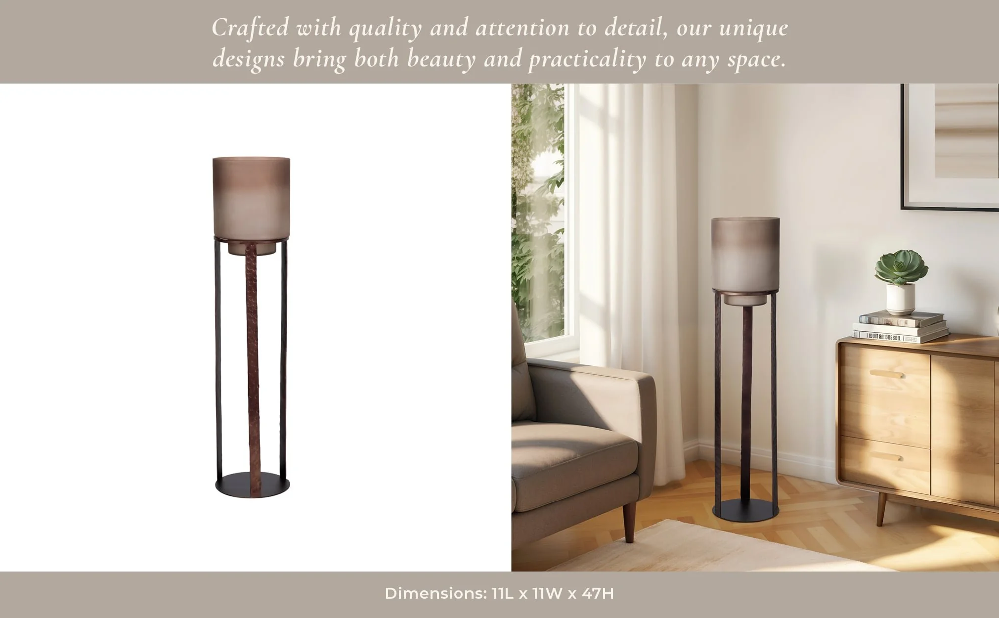 47" Lantern On Stand, Bronze - Image 10