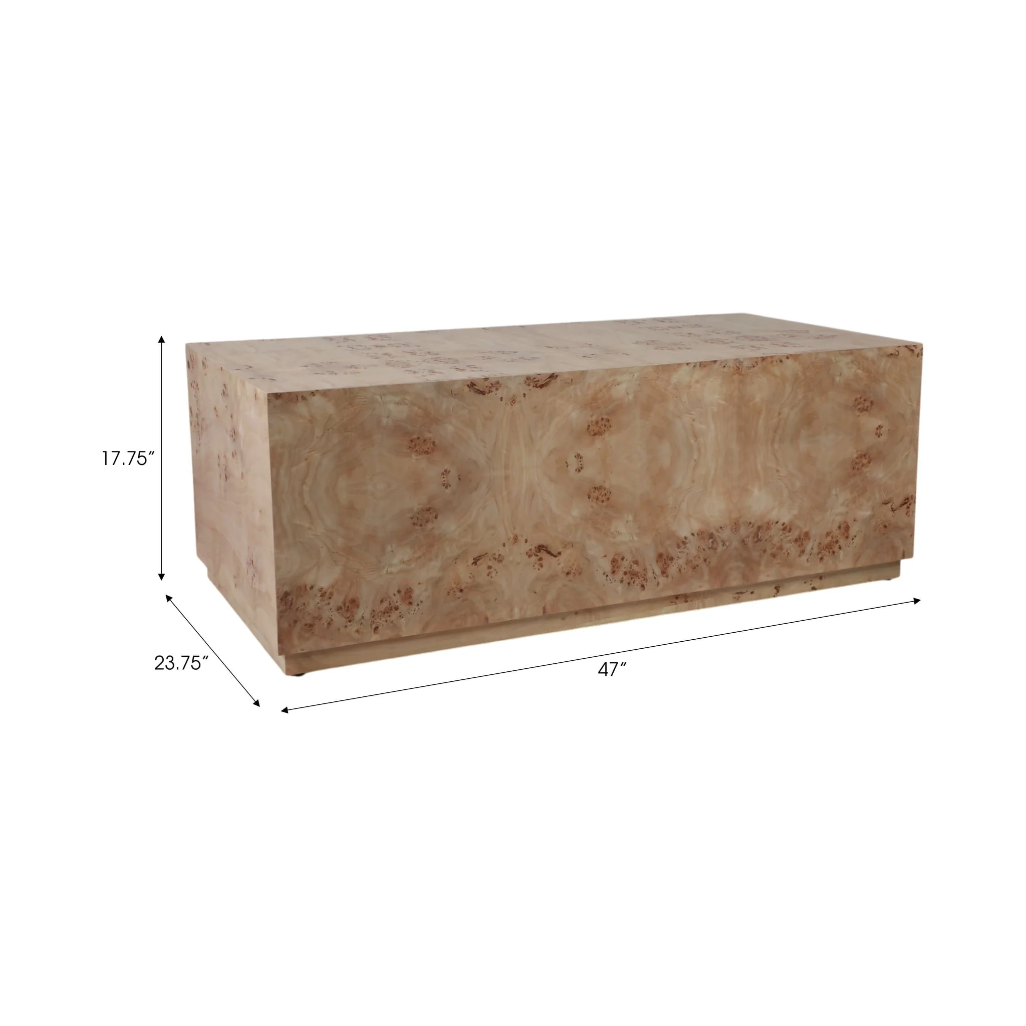 47x24 Rectangular Burl Wood Coffee Table, Tan - Image 7