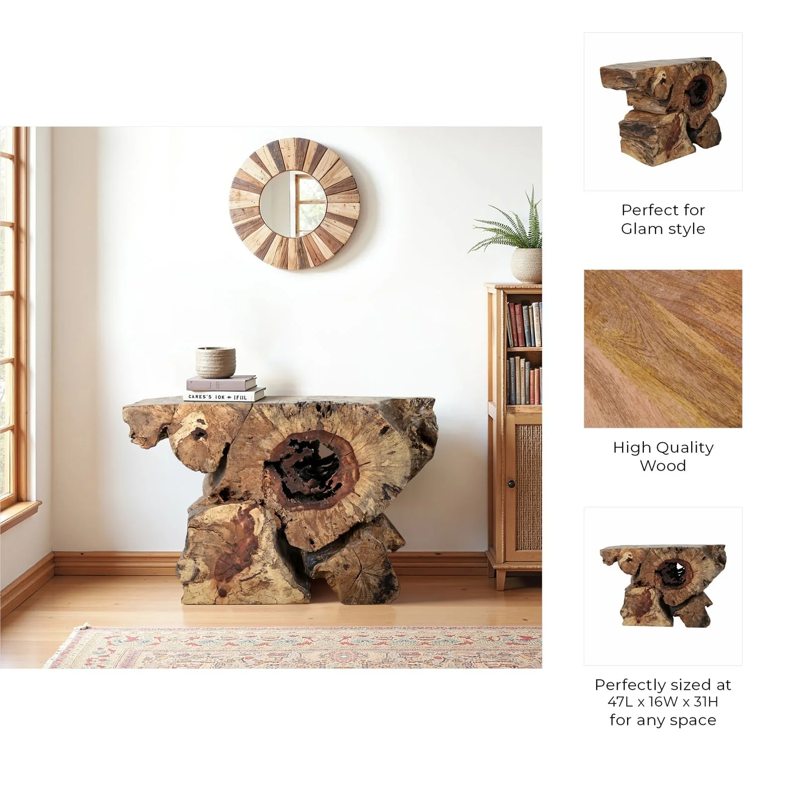 47x30 Exposed Root Console Table, Natural - Image 10