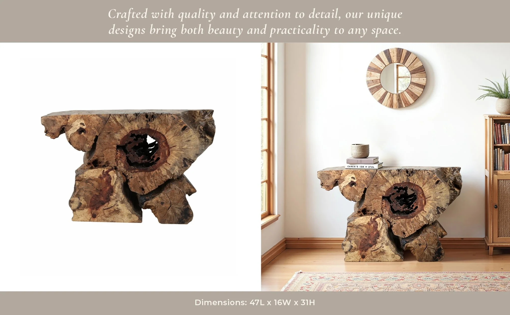 47x30 Exposed Root Console Table, Natural - Image 12