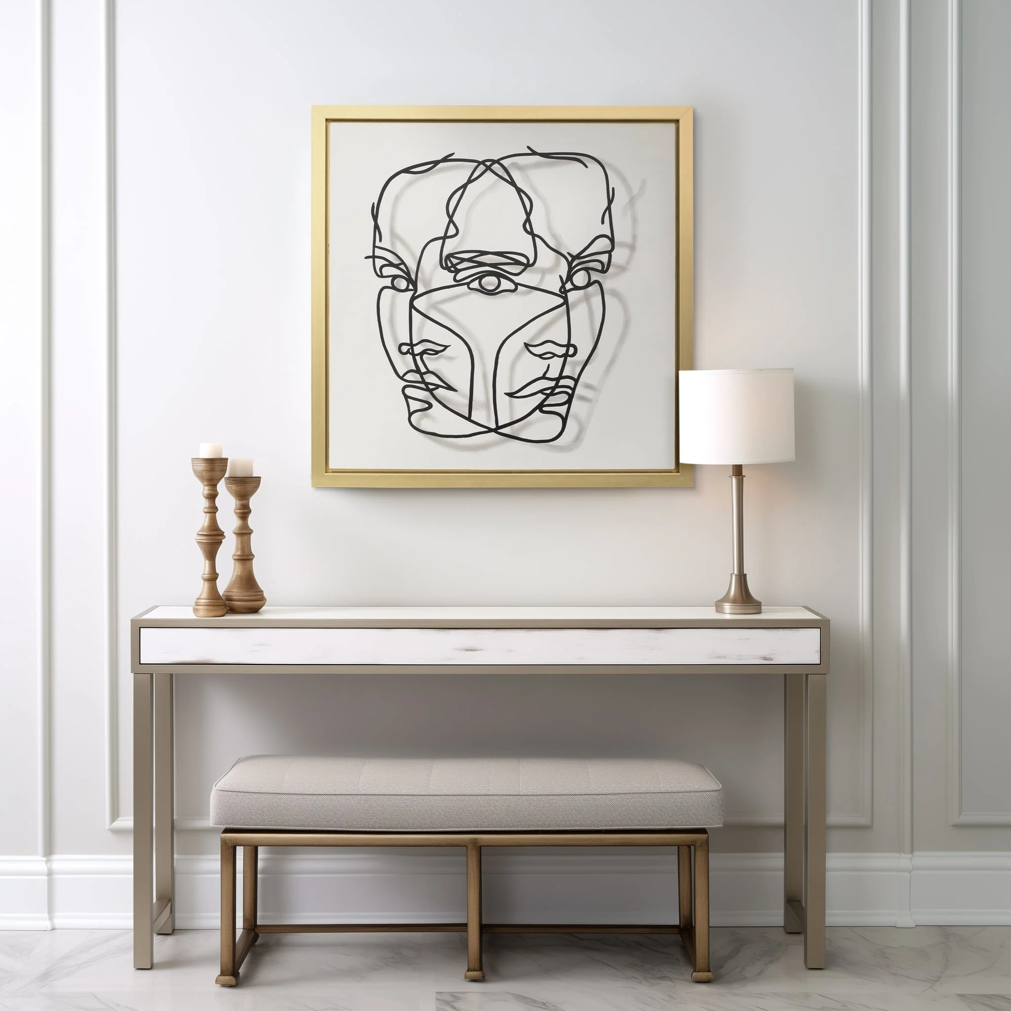 47x47,gld Frame Hand Painted Face Illusion,wht/blk - Image 9