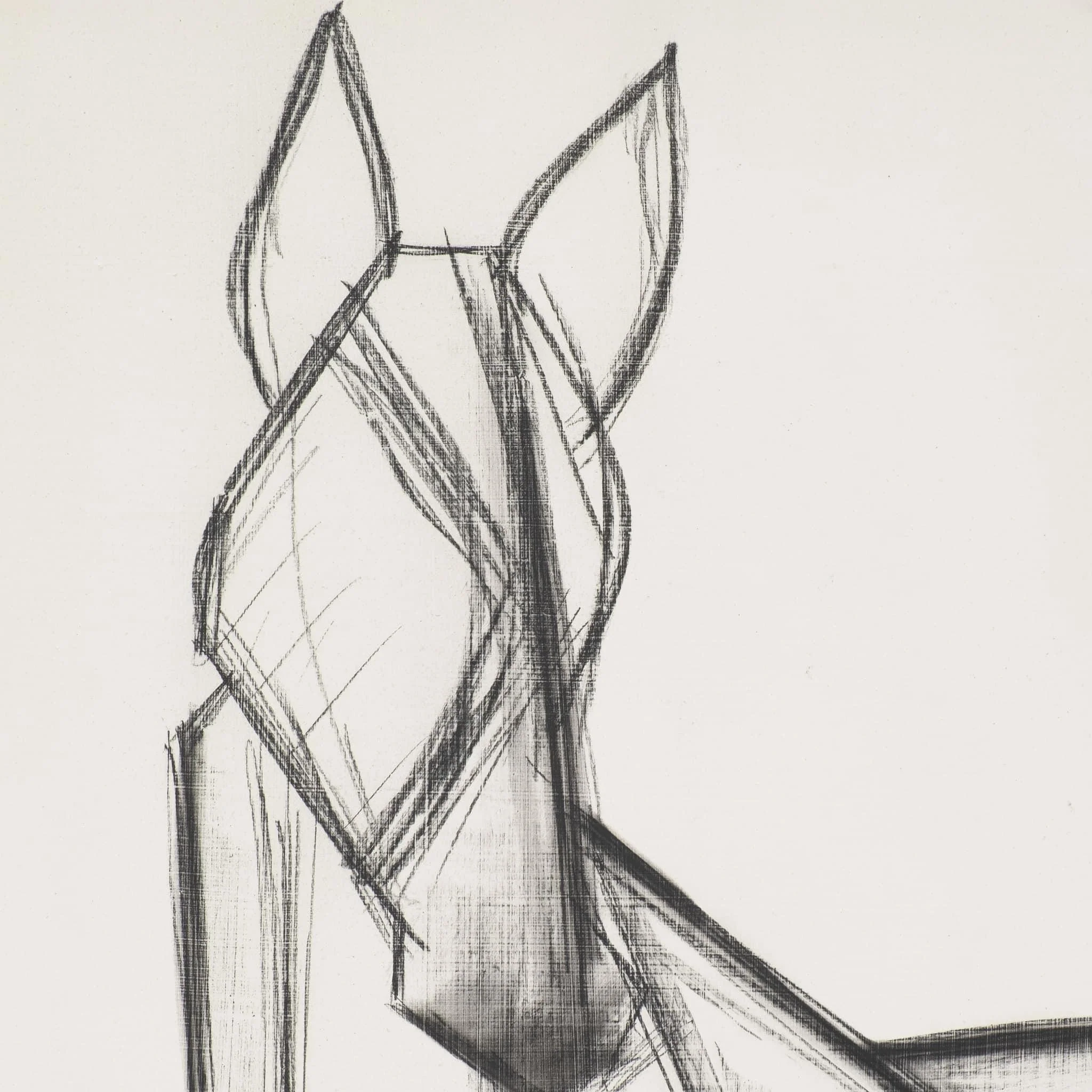 47x47, Hand Painted Elegant Horse Sketch, Blk/wht - Image 4
