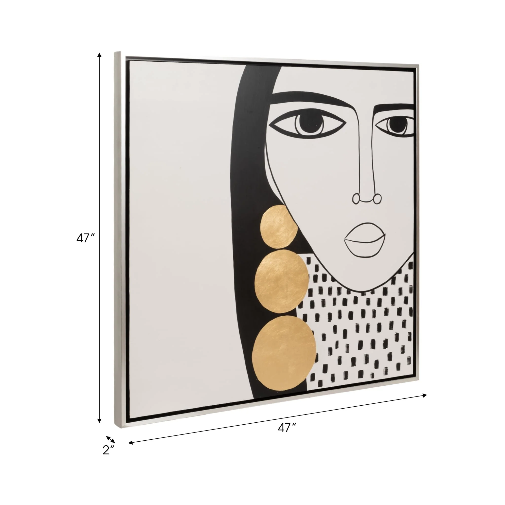 47x47 Hand Painted Gold Hoop Lady,blk/wht - Image 7