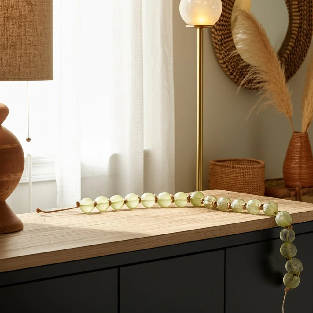 48" Length 2.5" Beaded Glass Garland, Green - Image 9