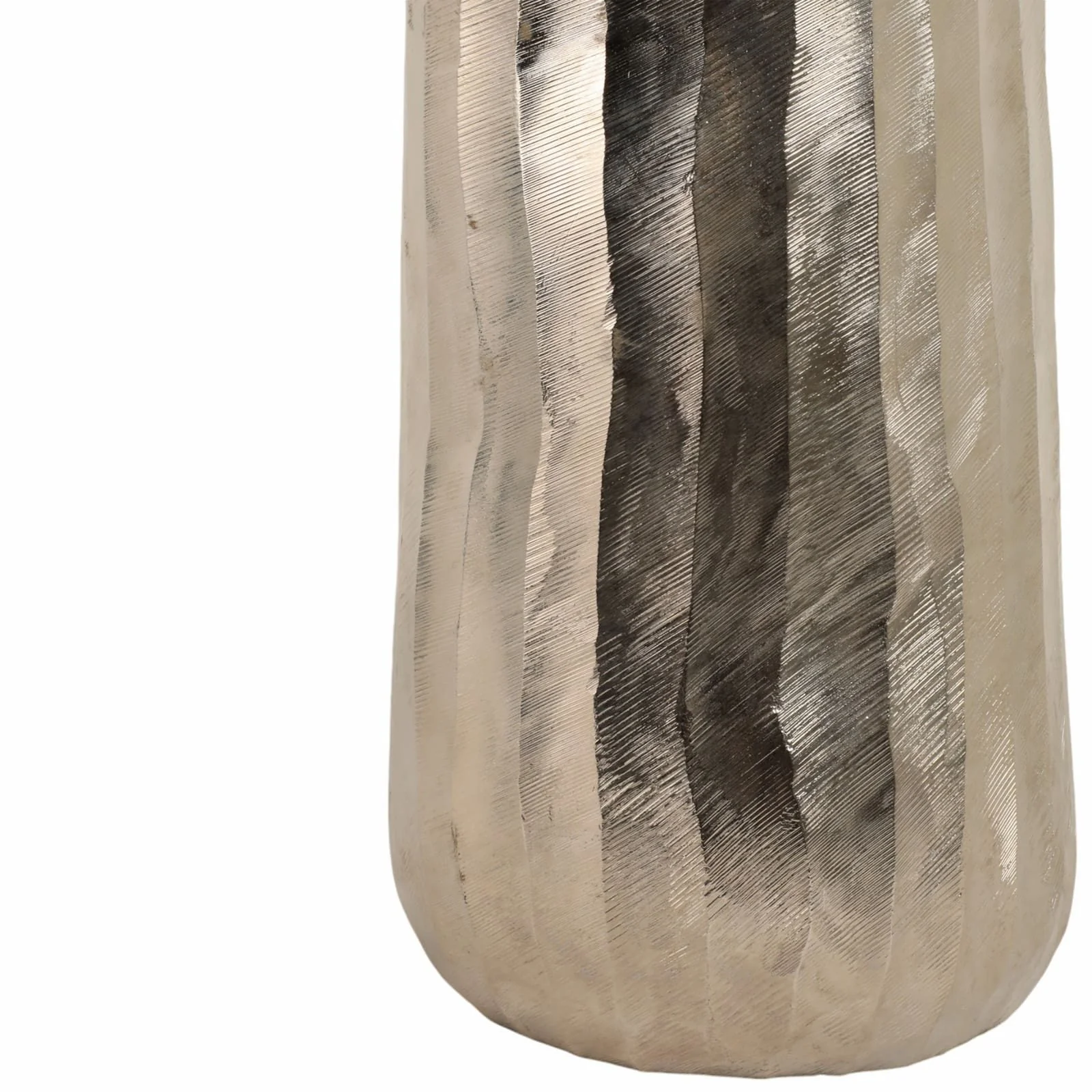48" Rounded Etched Metal Floor Vase, Silver - Image 5